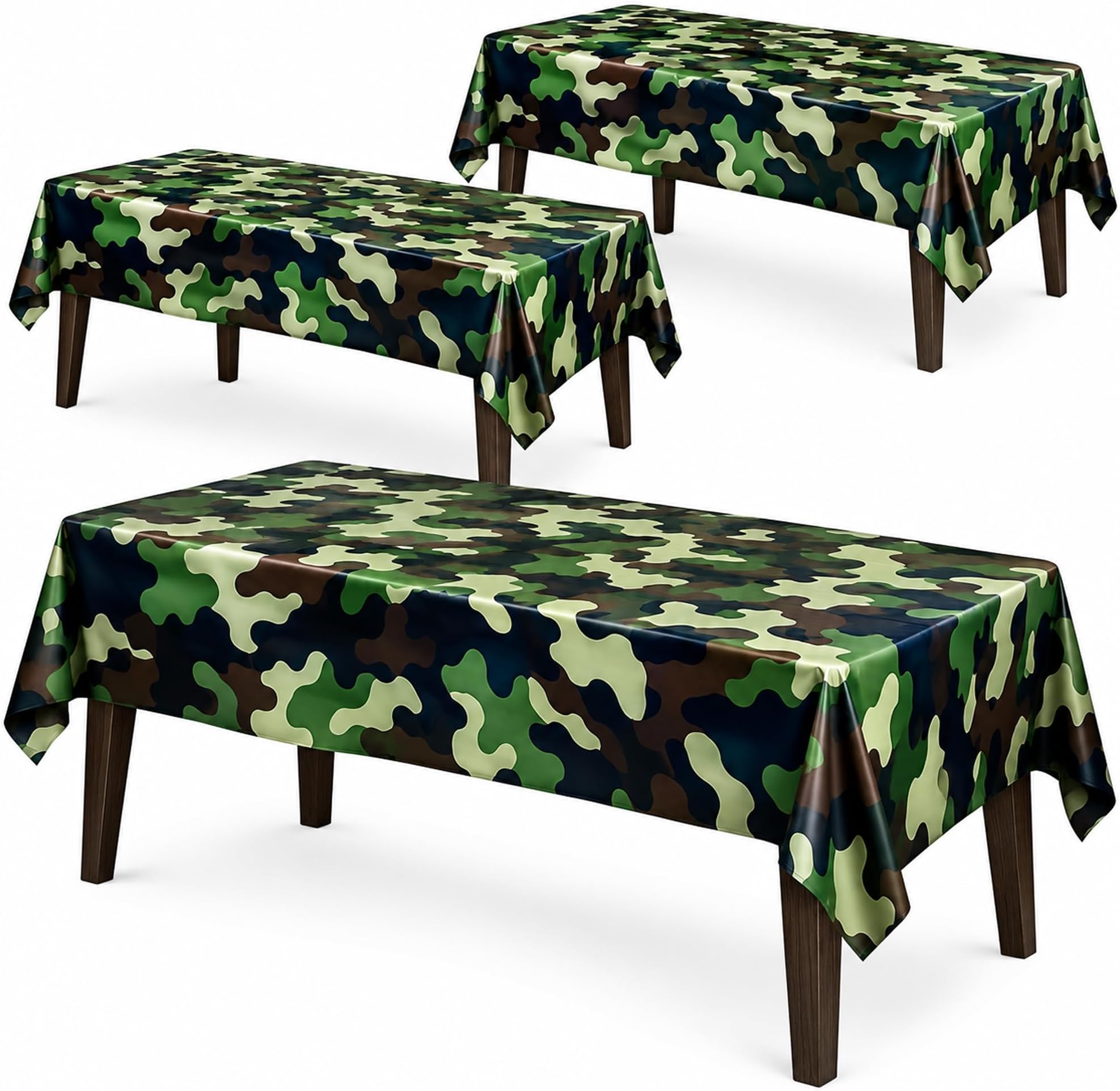 AnapoliZ Army Plastic Tablecloth | 3 Pcs Pack (54” Inch Wide x 102” Inch Long) | Rectangular Camouflage Table Cover | Military Party Table Decorations | Camo Party Plastic Table Cover