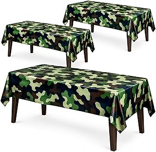 AnapoliZ Army Plastic Tablecloth | 3 Pcs Pack (54” Inch Wide x 102” Inch Long) | Rectangular Camouflage Table Cover | Military Party Table Decorations | Camo Party Plastic Table Cover