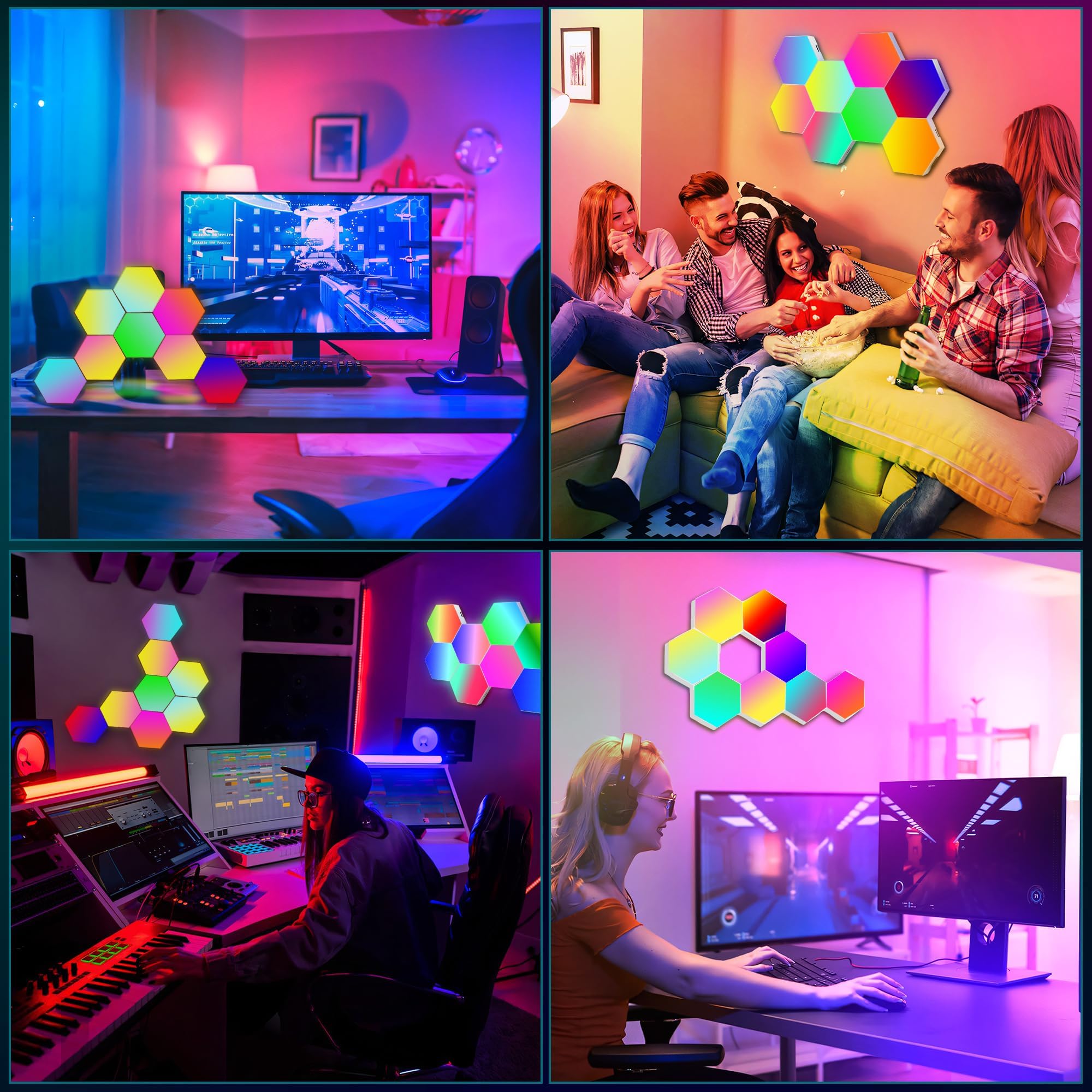 8 Piezas Hexa Paneles Luminosos, Smart Hexágono Luces de Pared, Sincronización de Música, Gamer Habitacion Pared Decoracion Lampara, RGB Luces de la Casa con APP para Sala de estar, Sala de Juegos