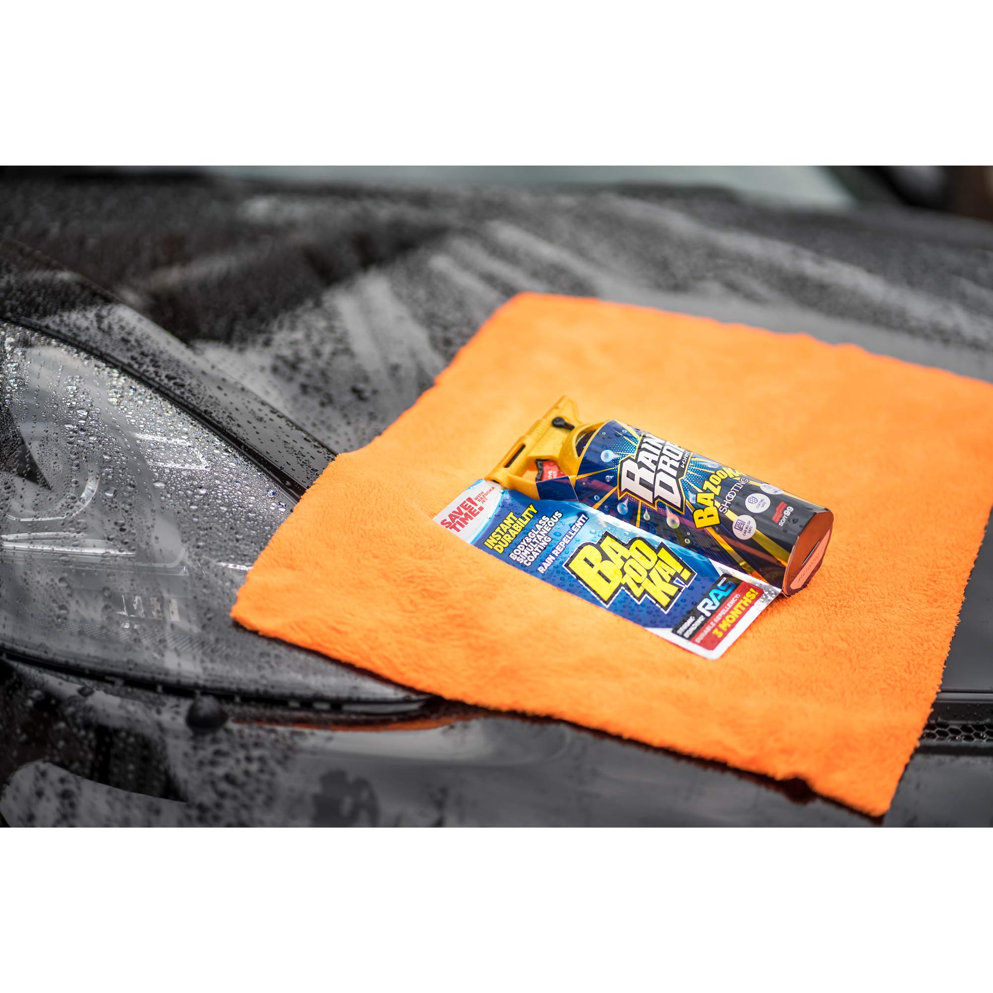 detailmate Set di sigillatura: Soft99 Rain Drop Bazooka, 300 ml – Sigillante spray per vernice, fari, superficie in vetro, pneumatici, cromo, plastica (esterno), cerchioni + panno in microfibra 550GSM