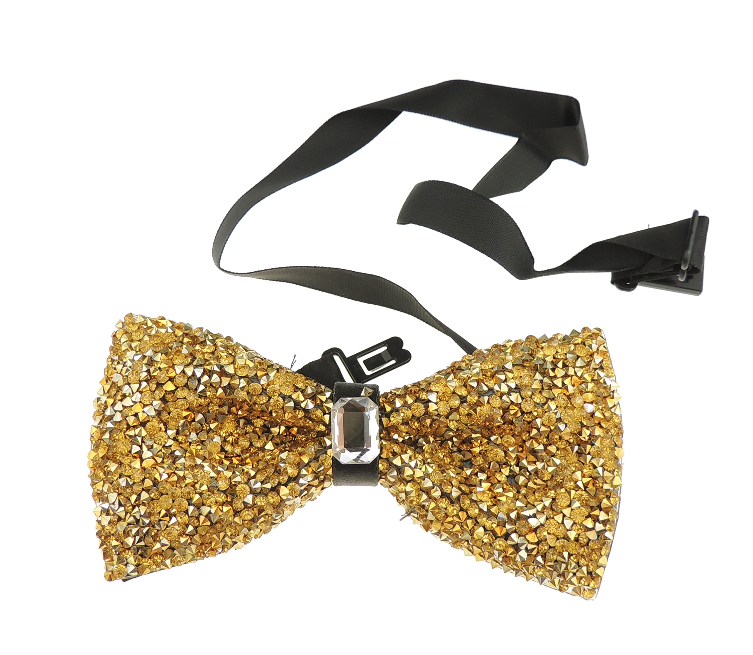 Glamour Girlz Men's Gold Sparkly Crystal Rhinestone Diamante Adjustable Pre Tied Formal Groom Grooms Wedding Evening Party Prom Gala Prom Dinner Jacket Dj Dickie Tuxedo Solid Plain Satin Bow Tie Bowtie