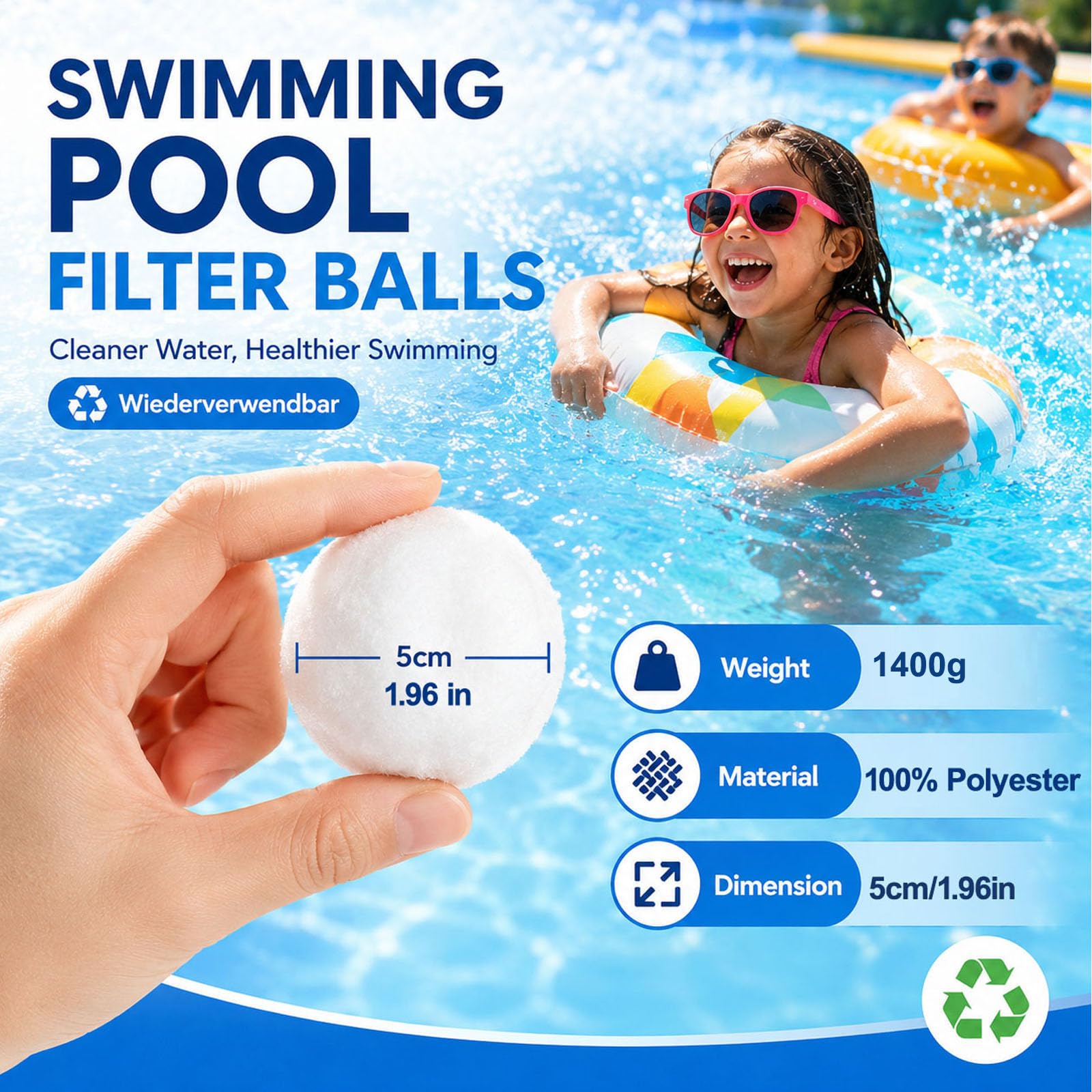Caroca Boules de Filtre Piscine,1400g Balles Filtrantes Remplacer 50kg de Sable Filtration pour systèmes de Filtre a Sable Piscine