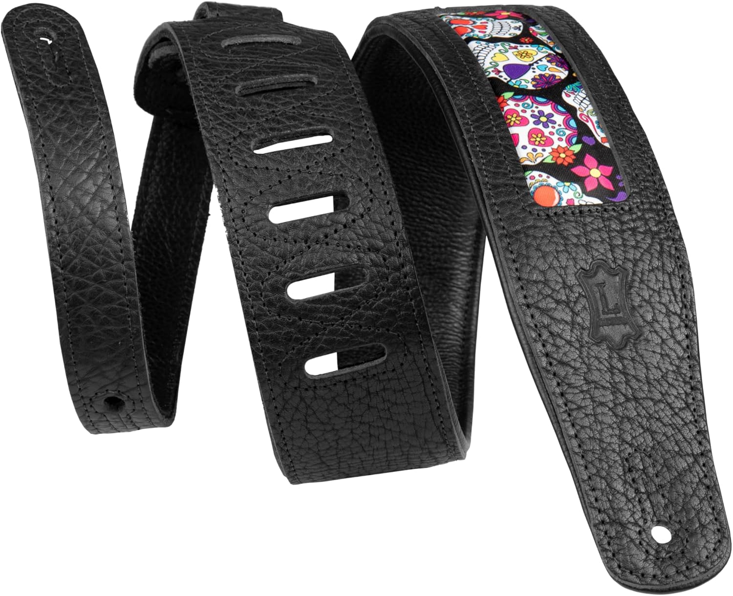 LEVY'S LEATHERS LIMITED 2.5" Calaca Series Leather Skull Print Design Guitar Strap (M26CAL-003), Black and White Skull