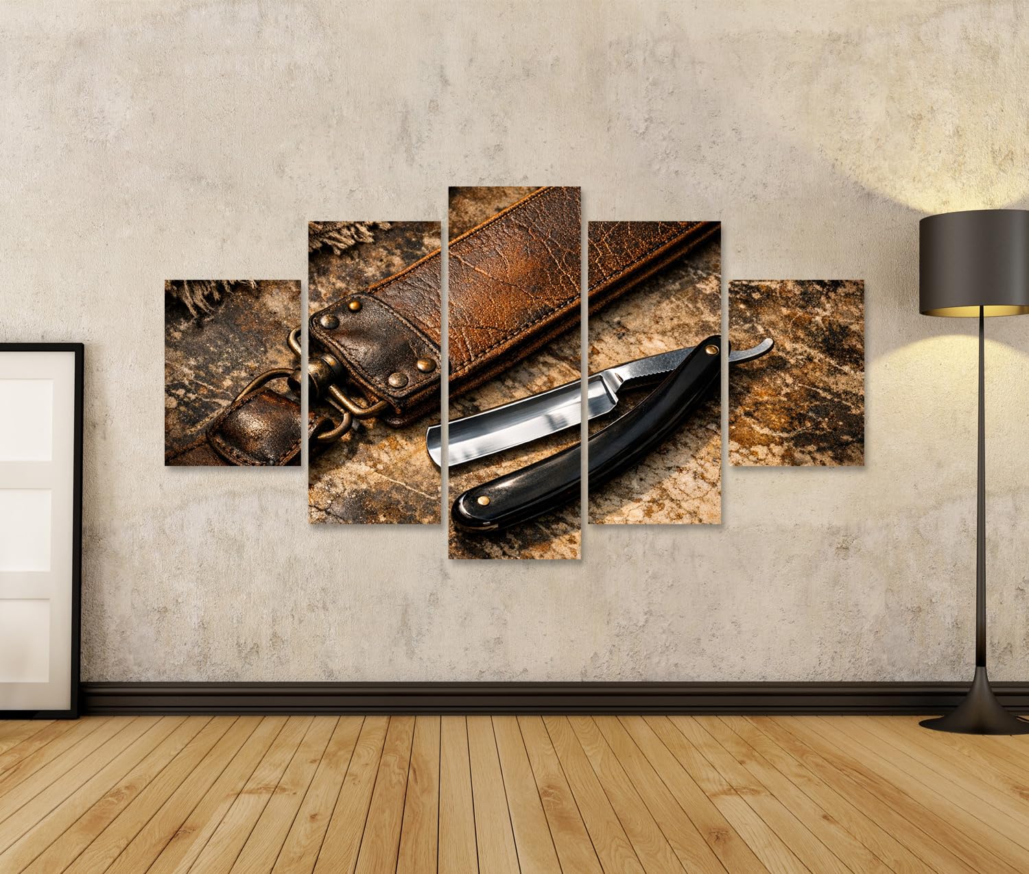 islandburner Bild auf Leinwand Hochwertiges Rasiermesser mit Lederband für klassische Rasur - 5-teilig
