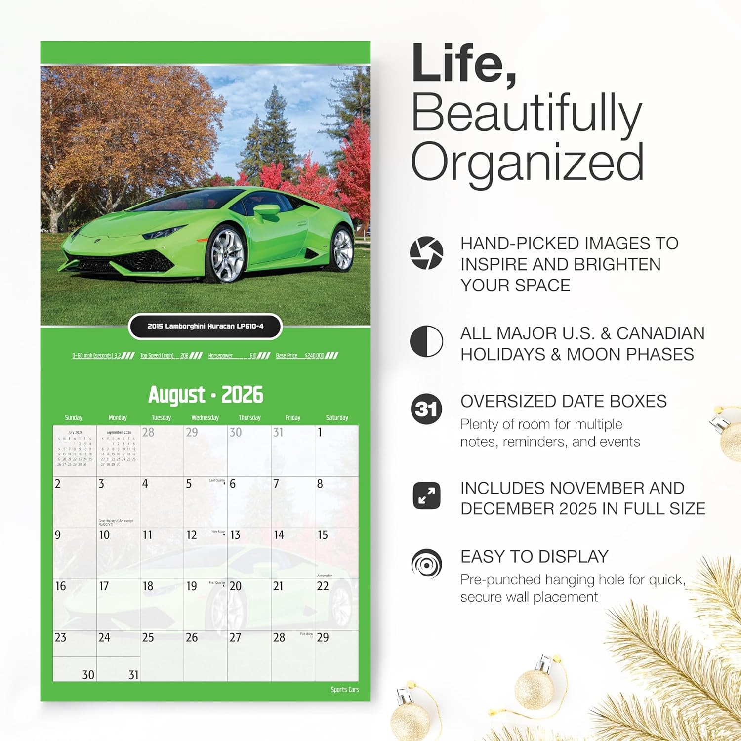 RED EMBER Sports Cars 2026 Wall Calendar 12 Month | 12" x 24" Open | Thick & Sturdy Paper | Holiday Gift | Luxury Exotic Car Calendar 2026 - Image 2