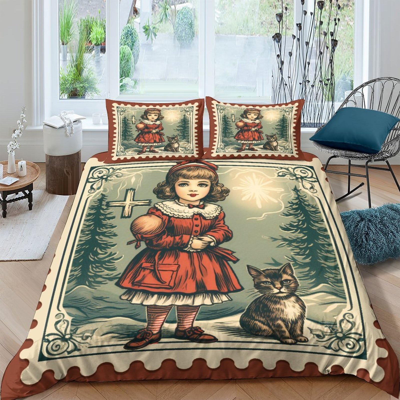 Housse de couette Noël imprimé 3D parure de lit vintage microfibre de qualité supérieure 200x200