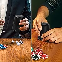 Vista 6 de Leather Dice Cup Set, 5 Black Leather Dice Cups + 25 Dice + Exclusive Storage and Transport Case Made of Faux Leather Negro