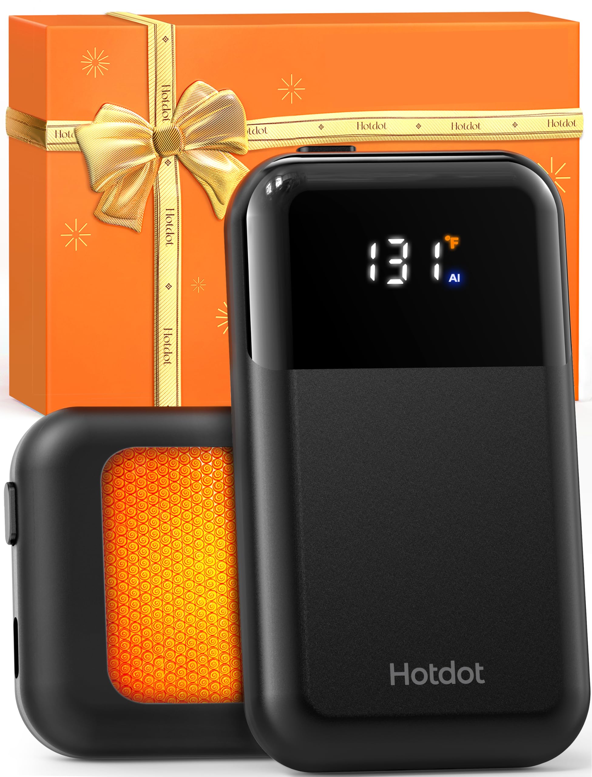 Hotdot Rechargeable Hand Warmers 2 Pack, LED Temperature &amp; Battery Display, 4 Heat Levels, Fast Heating Electric Hand Warmers, Gifts for Women and Men
