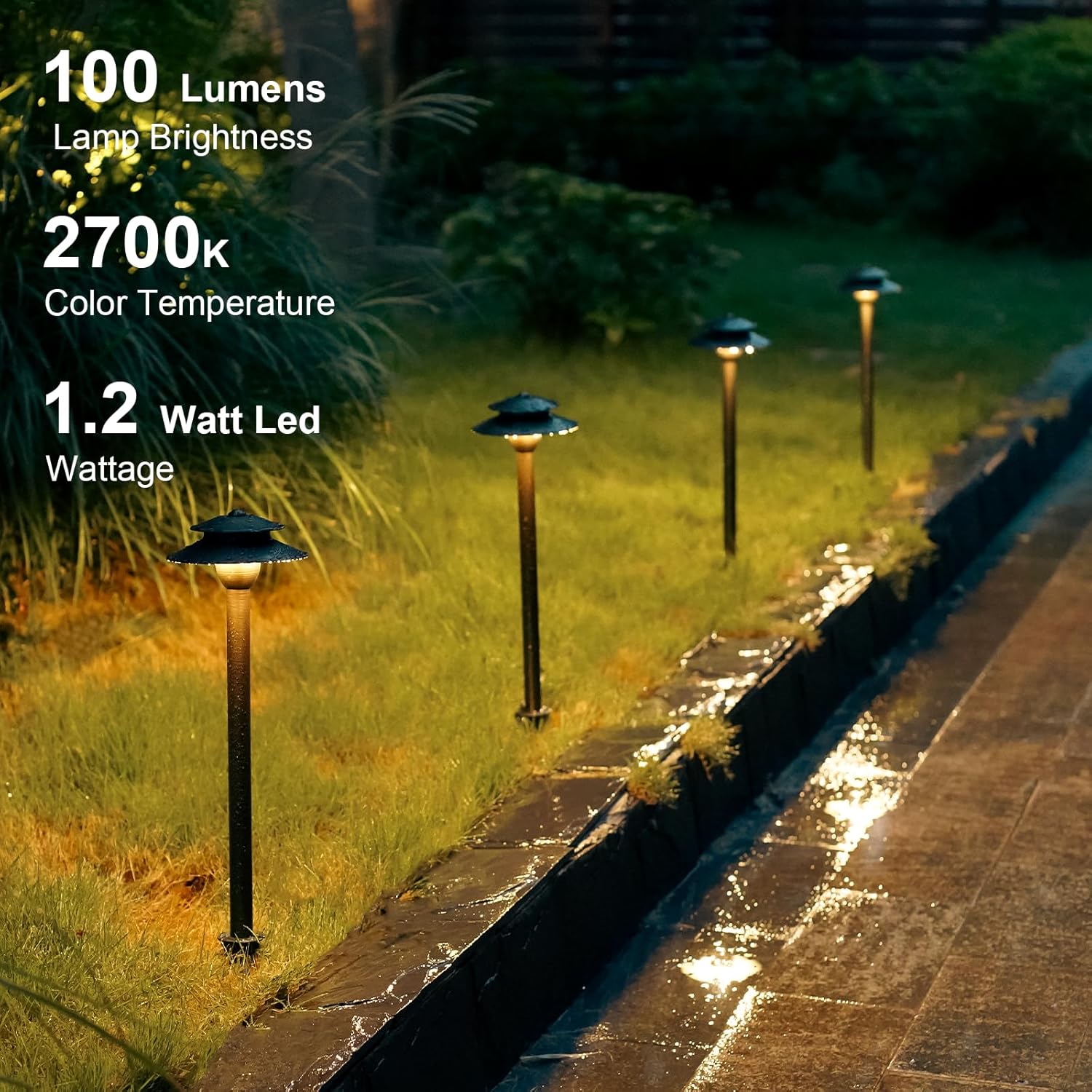 GOODSMANN Landscape Lighting Brass Low Voltage Pathway Lights 2PK 1.2W LED Low Voltage Landscape Lighting 2 Tier Pagoda Path Lights 100 Lumen 2700K Warm White with Cable Connectors Replaceable Bulbs