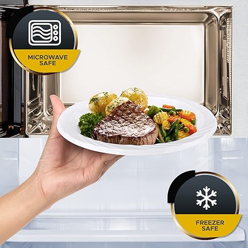Miniatura 3 de PAMI Platos de plástico desechables prémium de 9 pulgadas paquete de 100  Platos de fiesta blancos para cena y postres  Platos resistentes para