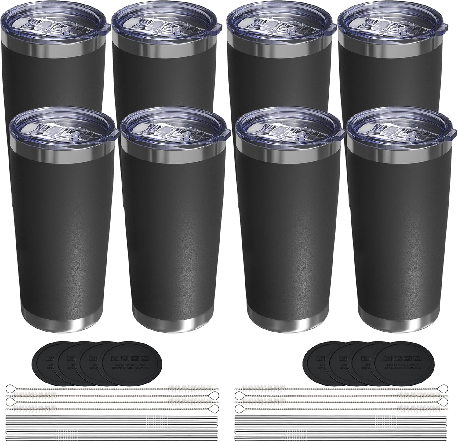 Travel Coffee Tumbler 20oz, 8 Pack Leakproof Travel Coffee Mug with Lid and Straw, Stainless Steel Double Wall Vacuum Insulated Tumbler for Hot/Iced Drinks (Textured Matte, Black)