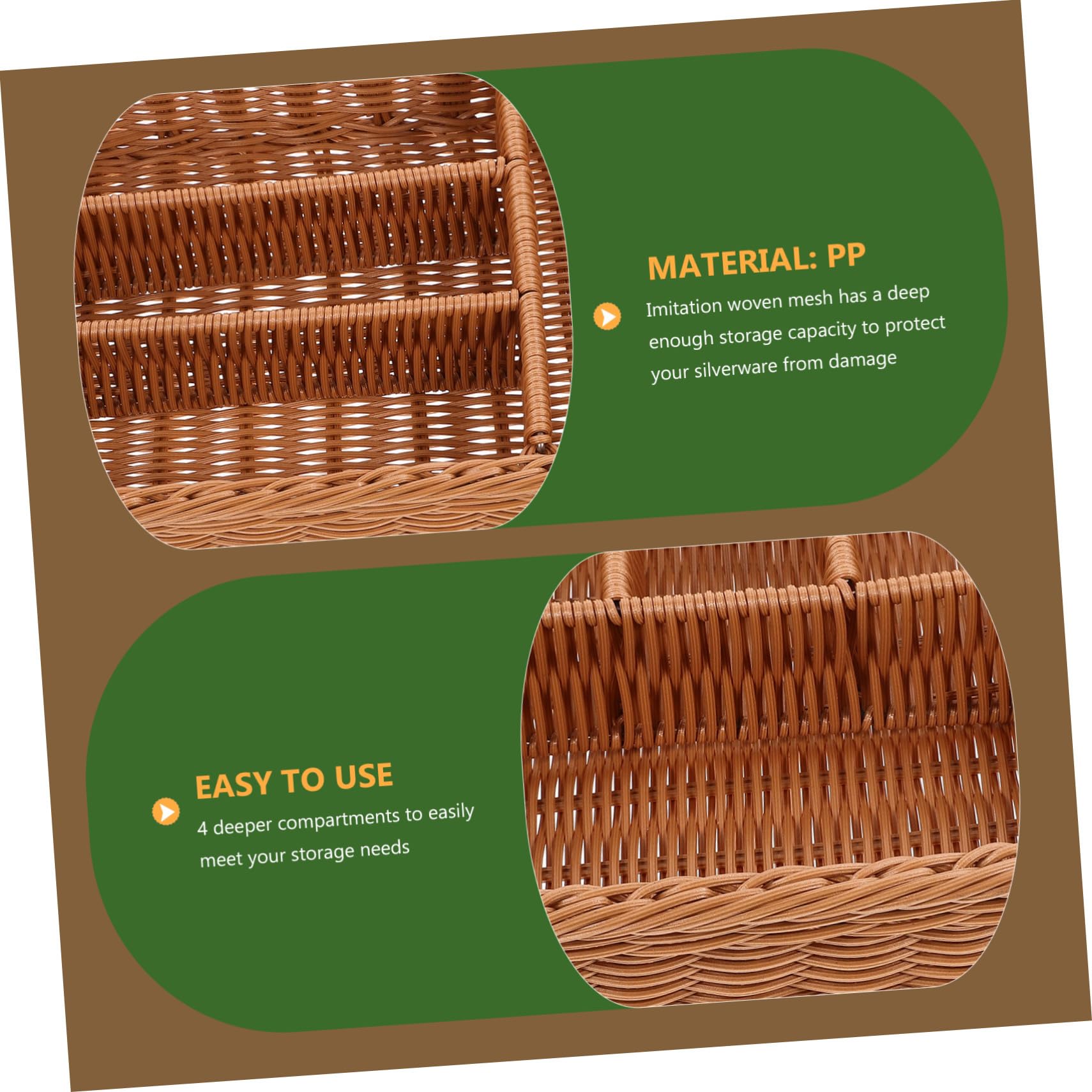 Cesta de Cubiertos Cesta de Almacenamiento de Tenedores Cubiertos de Mimbre Cuchillería utensilio para cajón