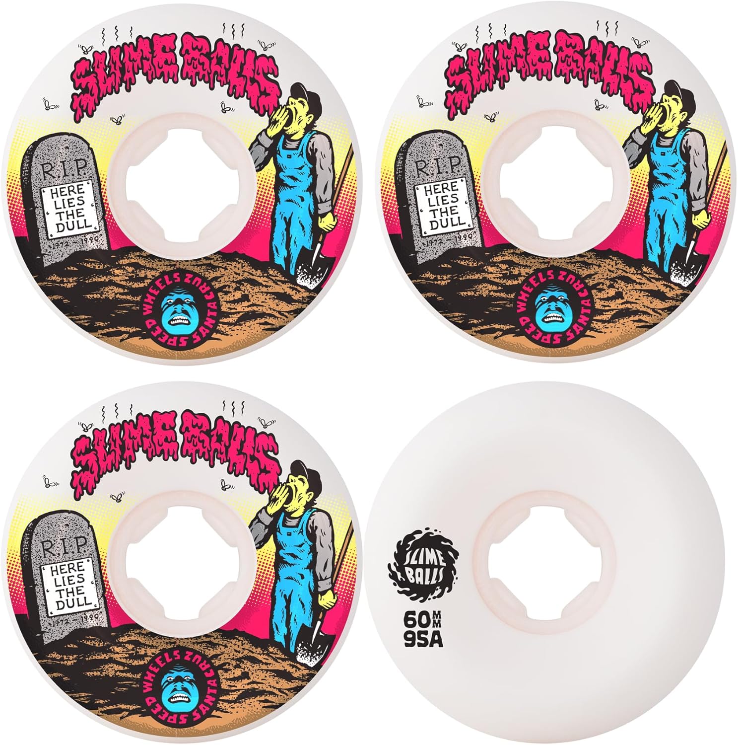 SANTA CRUZ Slime Balls 60mm Death of Dull Vomits White 95a Skateboard Wheels