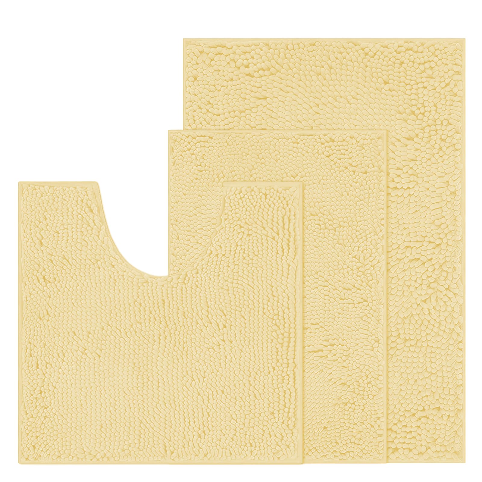 RUN HELIX Chenille Bath Mats Sets 3 Piece, Soft Absorbent Chenille Bath Mats, Non-Slip Bath Rugs, U-Shaped Toilet Mats