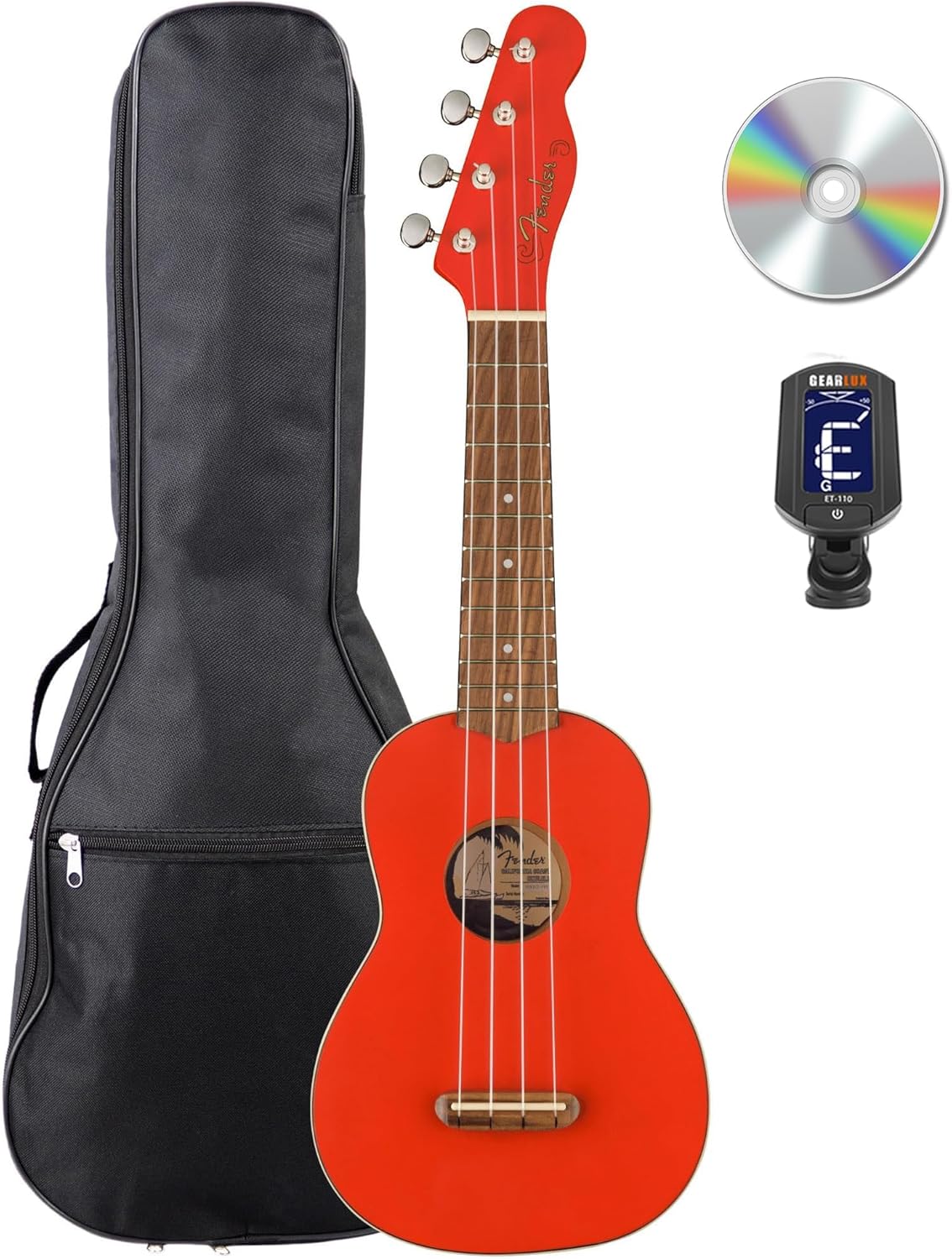 Fender Limited Edition Venice Soprano Ukulele - Fiesta Red Bundle with Gig Bag, Tuner, and Austin Bazaar Instructional Video