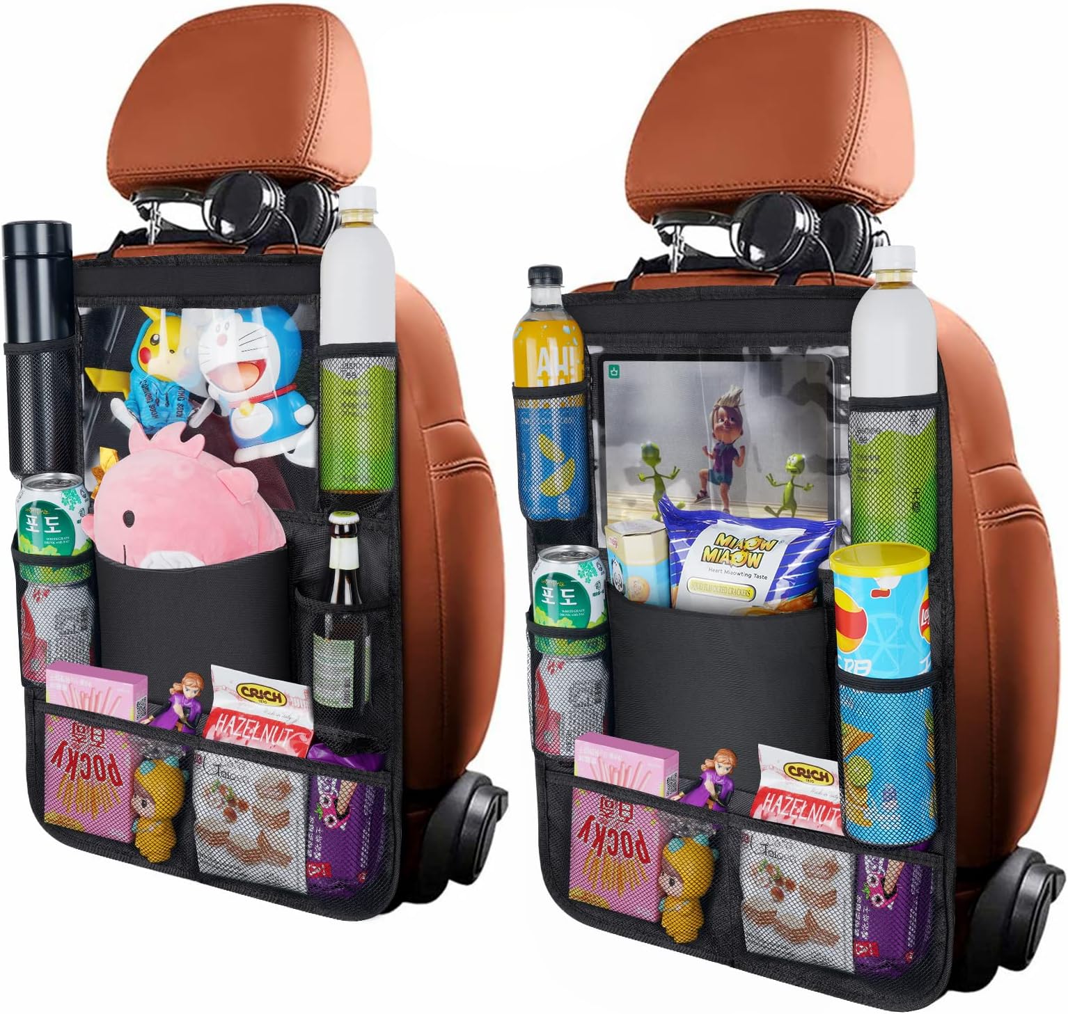 URAQT Car Organiser Car Seat Organiser, Car Back Seat Organizer for Kids, Kick Mats Back Seat Protector with 10 Inch Touch Screen Tablet Holder, 8 Pockets, Kids Toy Storage, Black (2 pc)