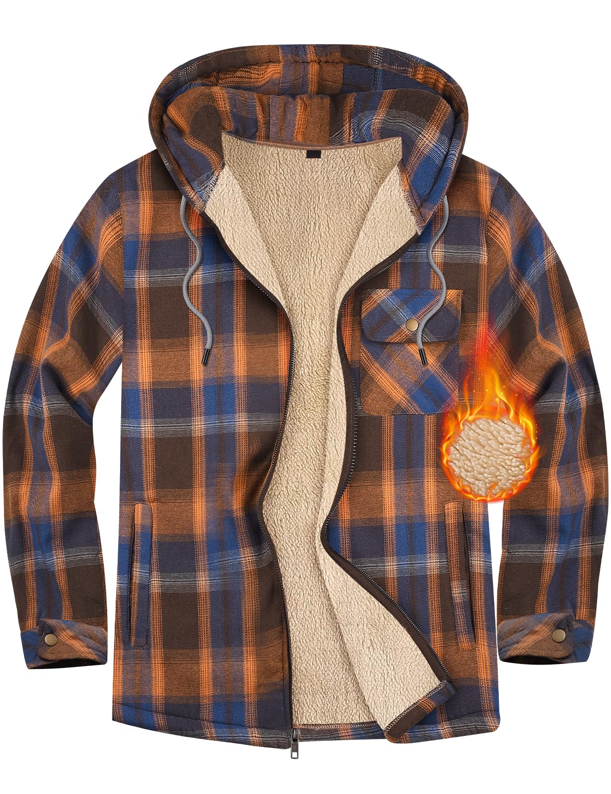 Xnova Camicia Flanella Uomo Manica Lunga a Quadri, Casual Zip Felpa Giacca con Cappuccio Fodera in Pile, Caldo Cappotto Camicia Imbottita Hoodies Sweatshirt con Tasche Invernale in Autunno