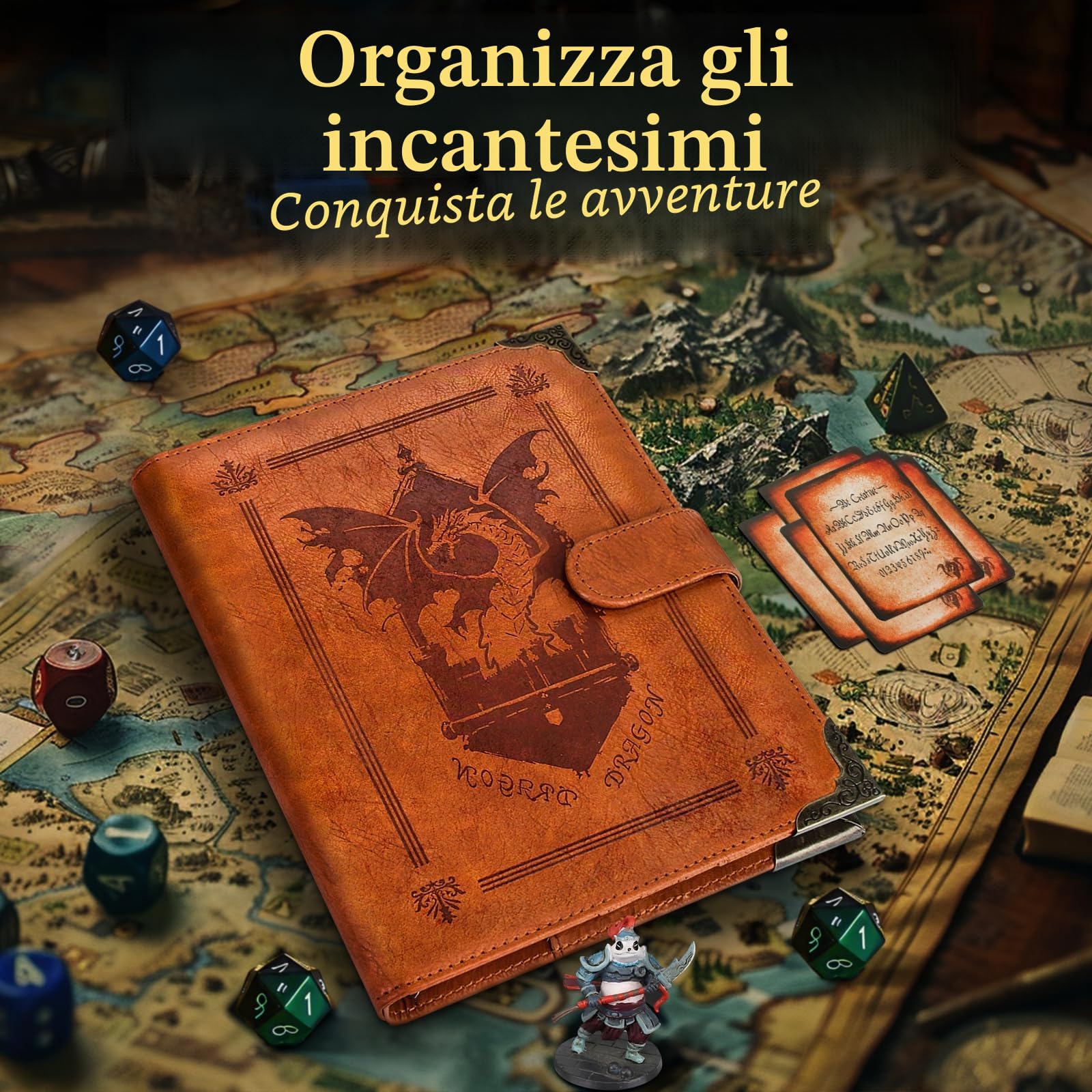 Byhoo Spellbook Porta carte DND RPG tascabile libro degli incantesimi e porta carte di riferimento, Tome of Recollection TTRPG, accessori da gioco per DND Beginner Master (60 carte giocatore