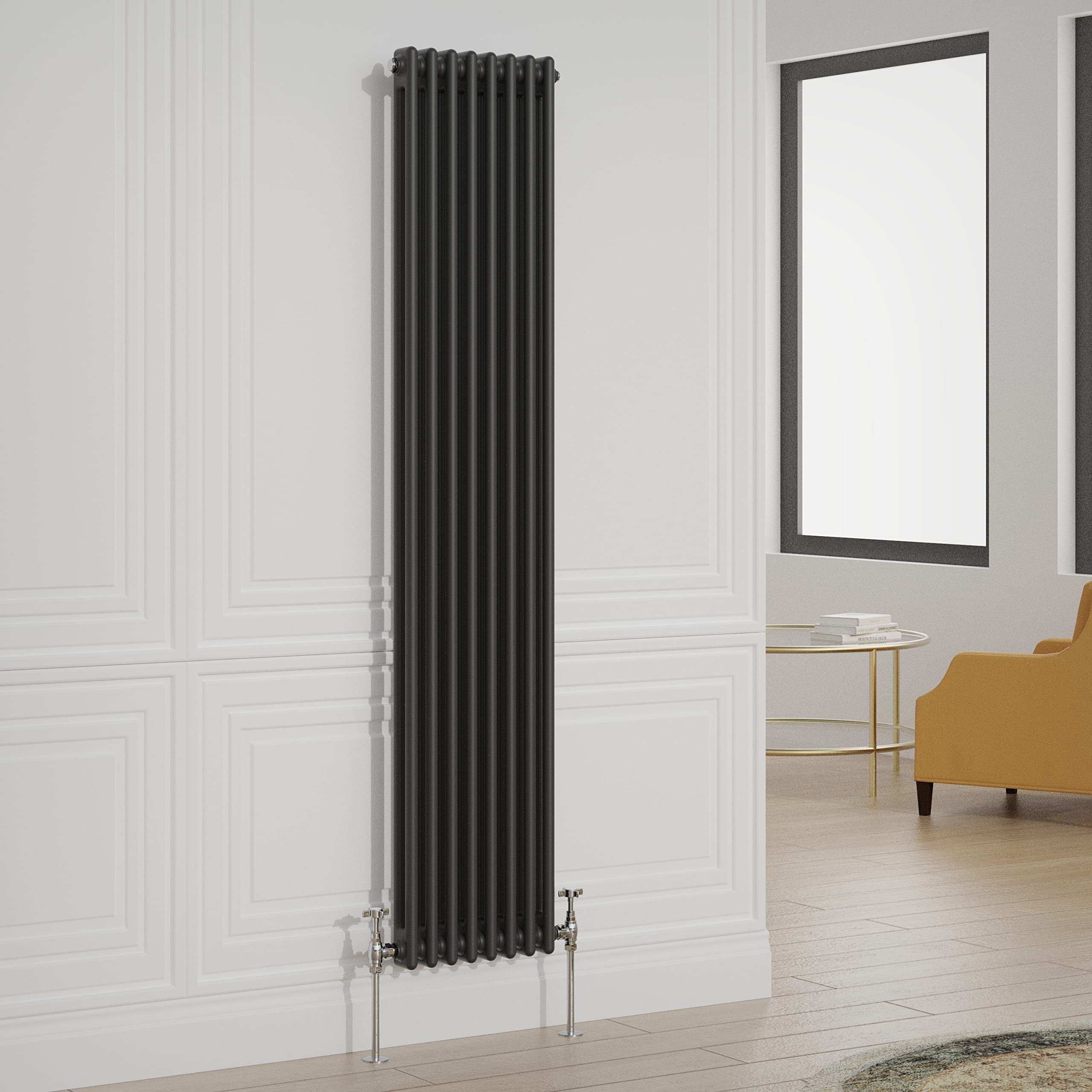Warmehaus Black Traditional Radiator Double Column Vertical Cast Iron Style Central Heating Tall Radiator - 1800X380mm