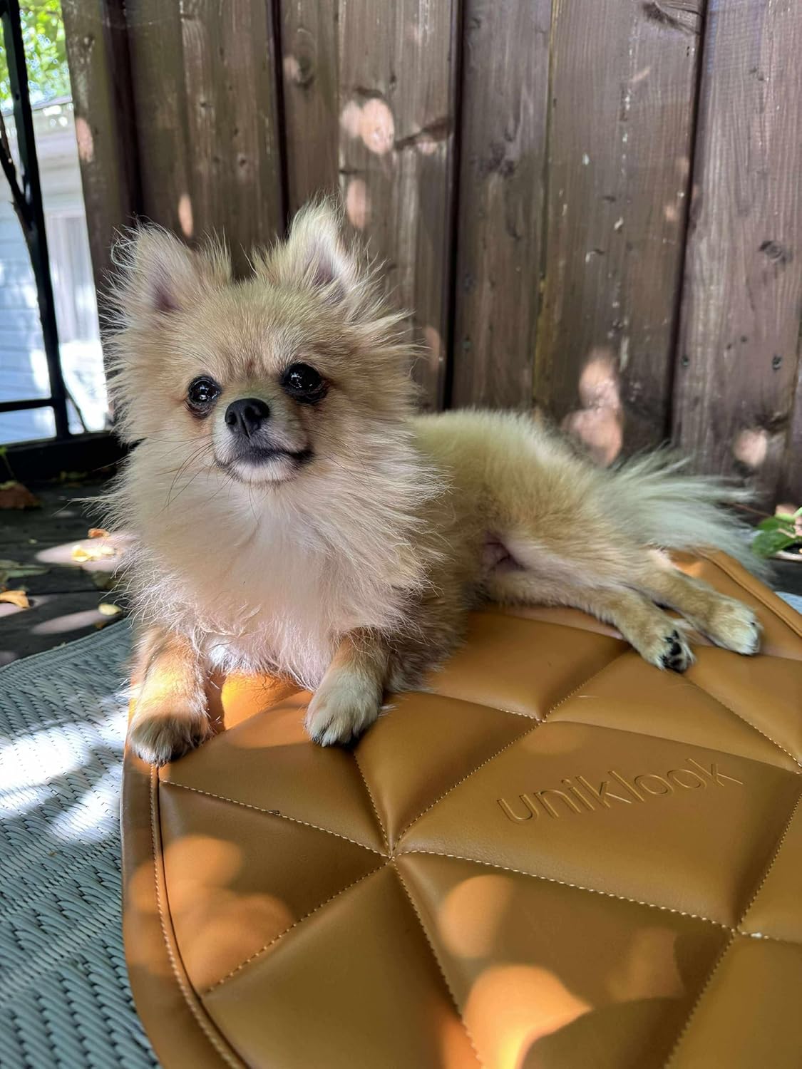 Uniklook Vegan Leather Padded Small Dog Pet Bed Mat Portable Crate Bed Crate Pad Waterproof Dogs Car Travel Mat 30"x16" (Ambré)