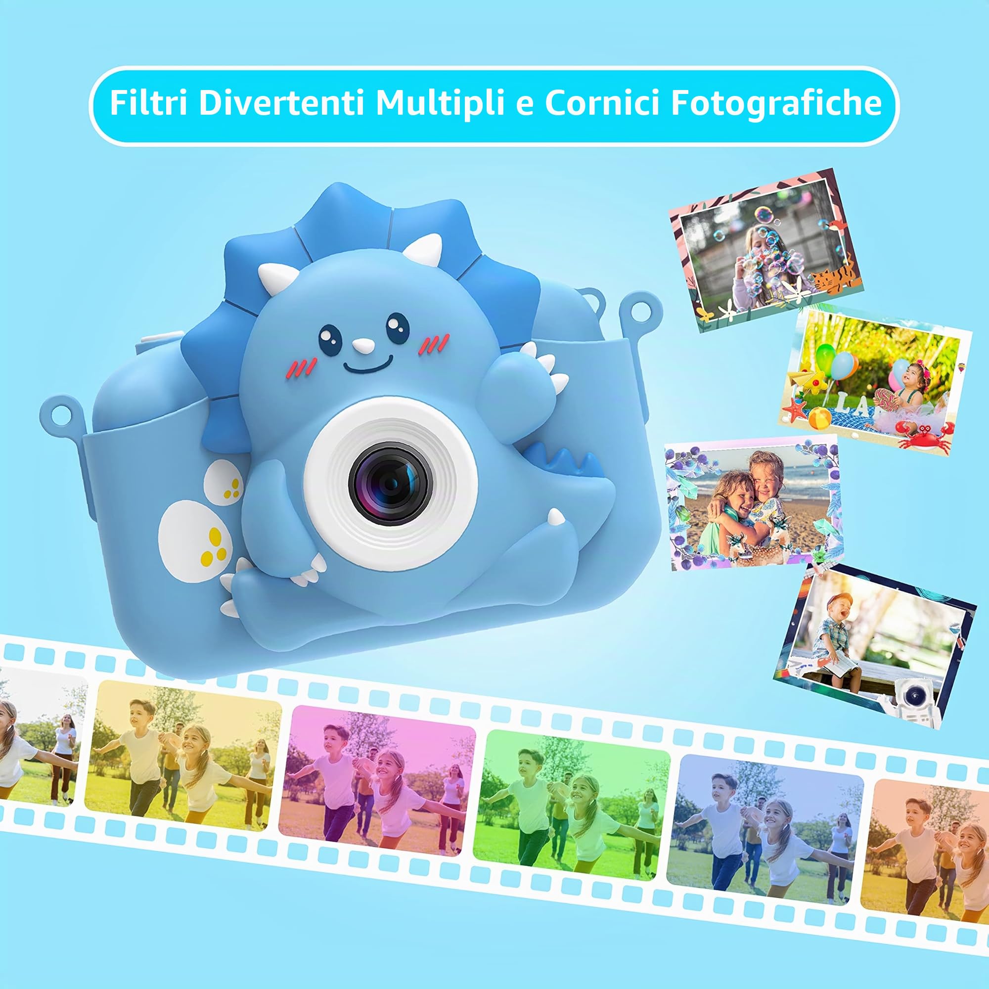 HiMont Macchina Fotografica per Bambini, 1080P Fotocamera Digitale con Scheda 32G & Schermo da 2,0", Selfie Videocamera, Regalo per Compleanno, Natale, Giocattolo per Bambini 3-12 Anni