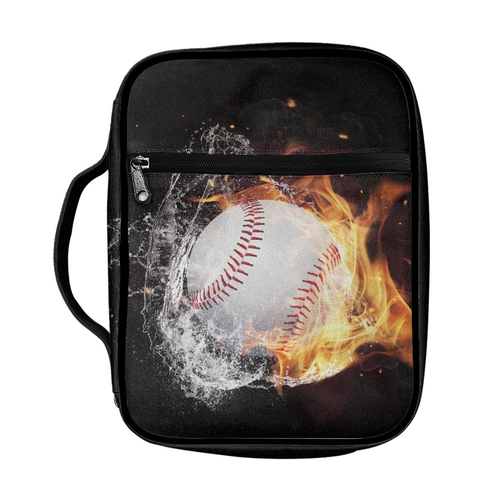Coldinair Fire Water Baseball Print Bible Cover for Men Teens Kids,Book Carrying Case,Bible Book Cover,Bible Tote Bags,Large Capacity
