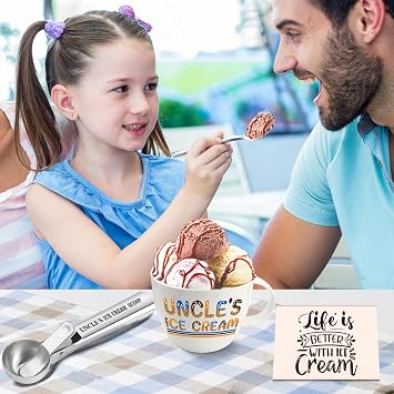 FUTBU Uncle Gifts, Uncle Gifts from Niece/Nephew, Uncle's Ice Cream Bowl Scoop Shovel Spoon Set, Uncles Ice Cream Gift Xmas Birthday Father's Day Present for Him