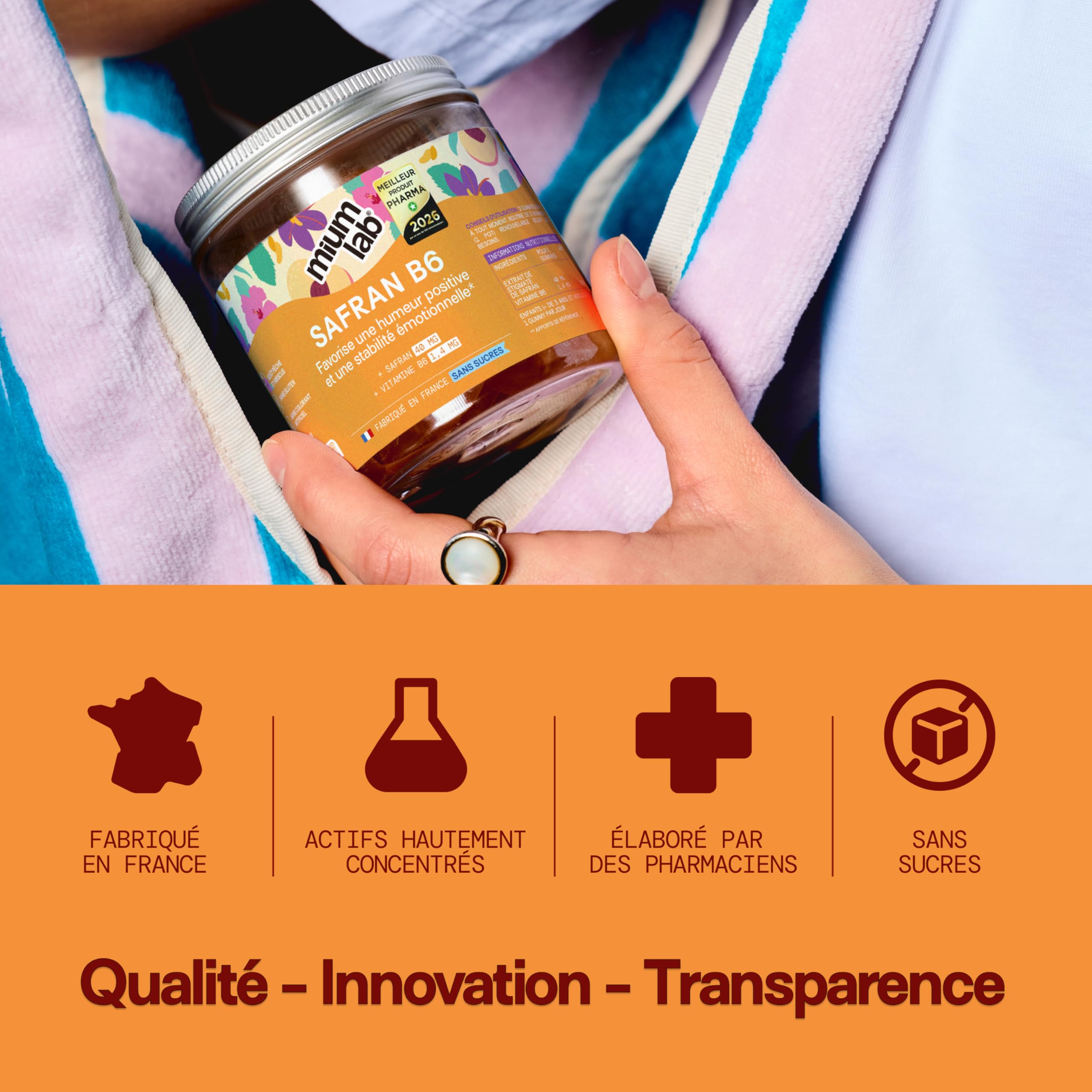 Mium Lab - Gummies Safran Hautement dosé (40mg) et Vitamineamine B6 sans sucres - Enfants et Adultes - Formule exclusive - Programme 3 à 6 semaines - Saveur Pêche - Fabriqué en France