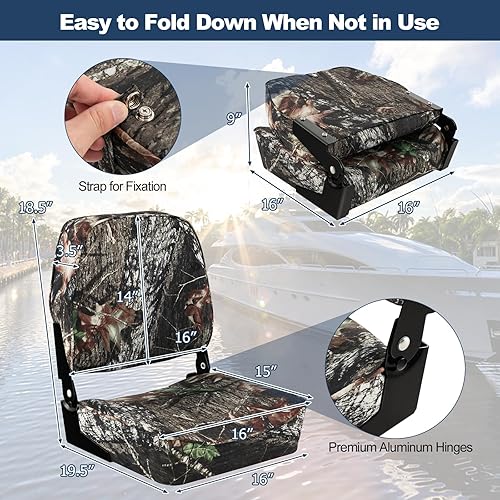 Miniatura 5 de GYMAX Asiento plegable para barco, paquete de 2 asientos de barco capitán de pesca con respaldo bajo con acolchado de esponja gruesa, bisagras de