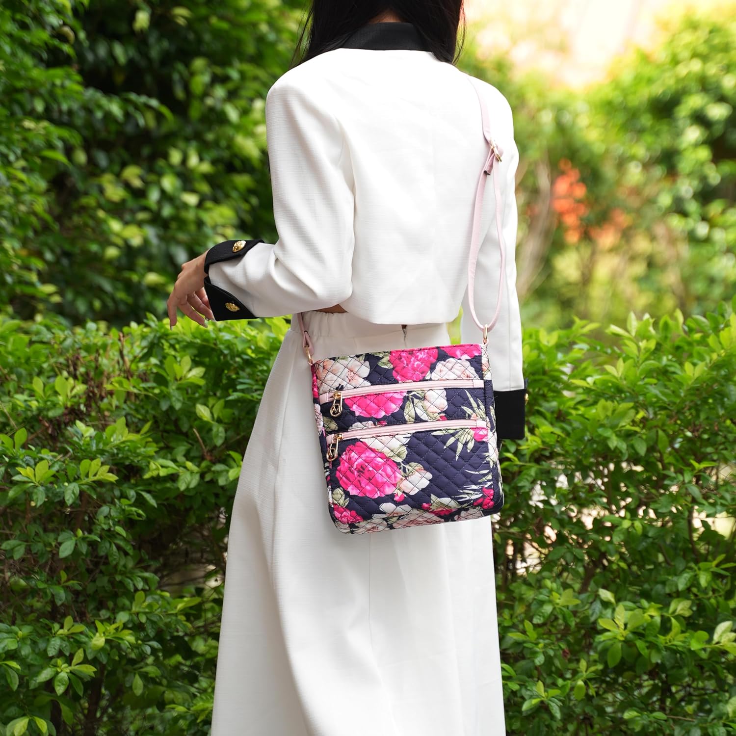 MKF Collection Quilted Crossbody for Women, Cotton Top-Handle Ladies Fashion Daily Crossover Handbag Purse - Image 3