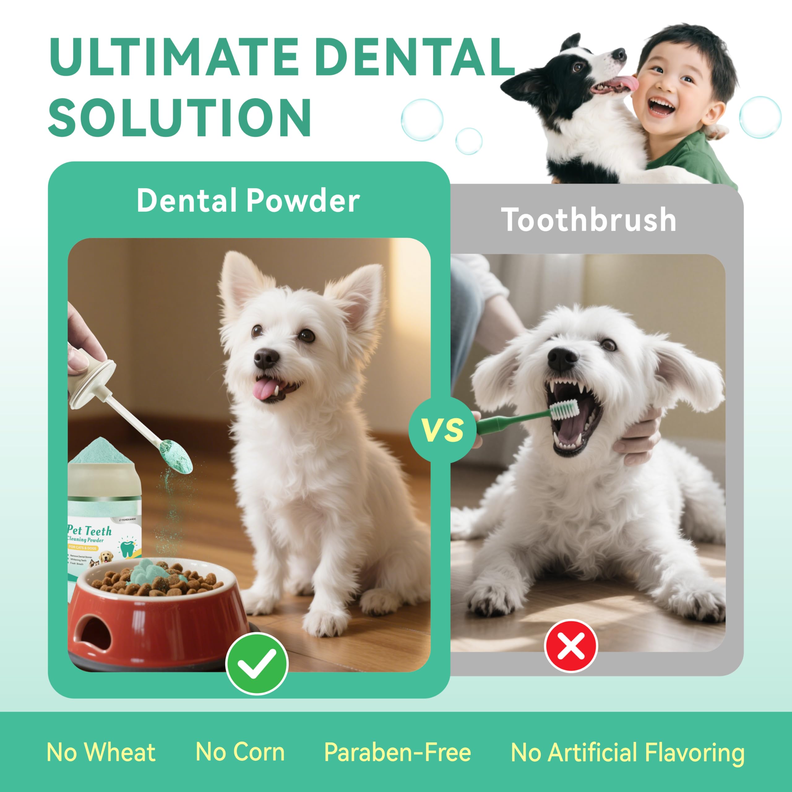 Dog Teeth Cleaning Powder, Dog Dental Powder and Breath Freshener for Plaque Contro, Bad Breath & Tartar Remover for Dogs, Pet Teeth Cleaning with Enzymes- 80-Day Supply -180g(Seaweed & Beef Flavor)