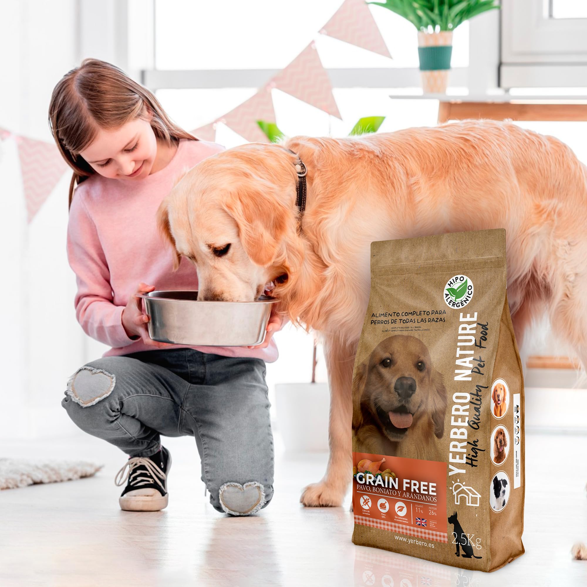 Yerbero Nature Grain Free Pavo Boniato y Arándanos, Pienso Sin Ceereales, Hipoalergénico con Omega 3 Vitaminas y Minerales, Pienso Light Perros Grain Free Sin Conservantes Pack 2 de 2.5kg