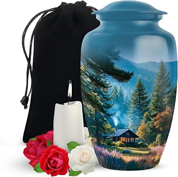 Yatskia Mountains with House Large Memorial Urns for Human Ashes Adult Male and Female, Decorative Cremation Urn for Ashes Adult Dad, Classic Large, 10 Inch
