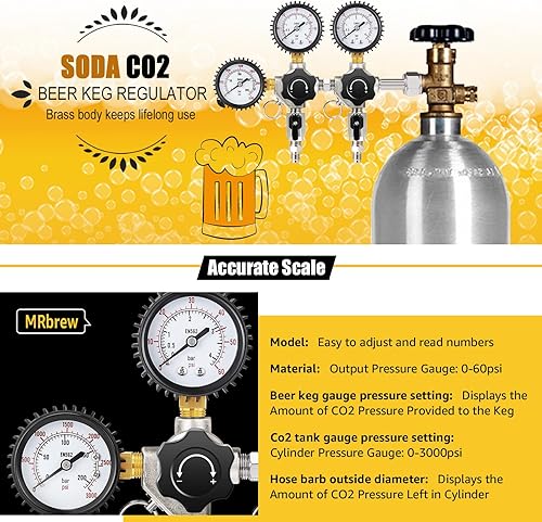 Miniatura 3 de Regulador de CO2 de barril de doble salida, regulador de barril CGA-320, regulador de cerveza de barril, montaje de extremo roscado de desconexión