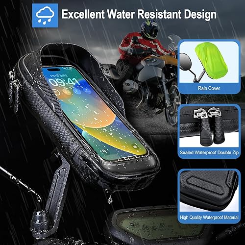Miniatura 4 de Soporte de teléfono impermeable para motocicleta, rotación de 360, espejo retrovisor de motocicleta, soporte para teléfono celular de gran