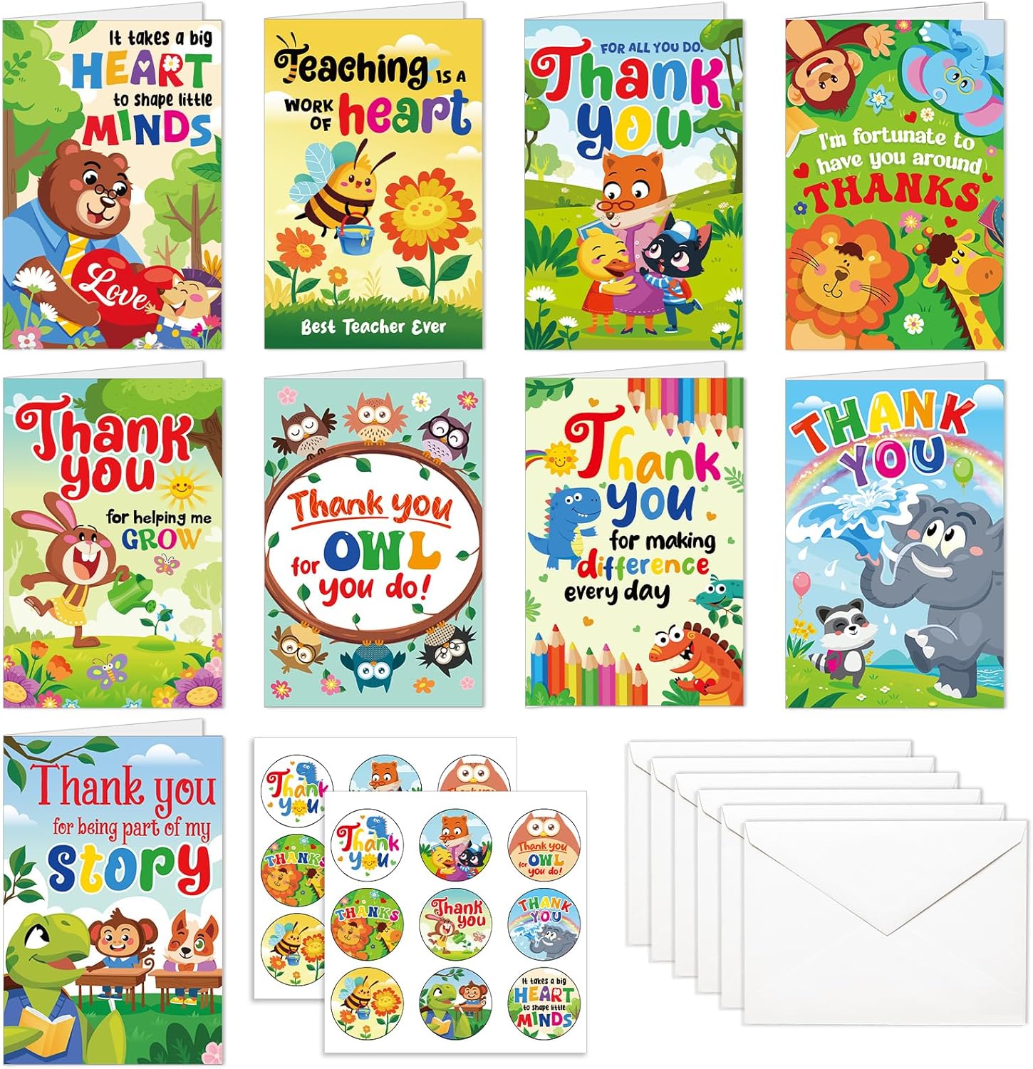 Amazon.com : HOWAF 36 Pack Teacher Thank You Card Cute Animal Teacher ...