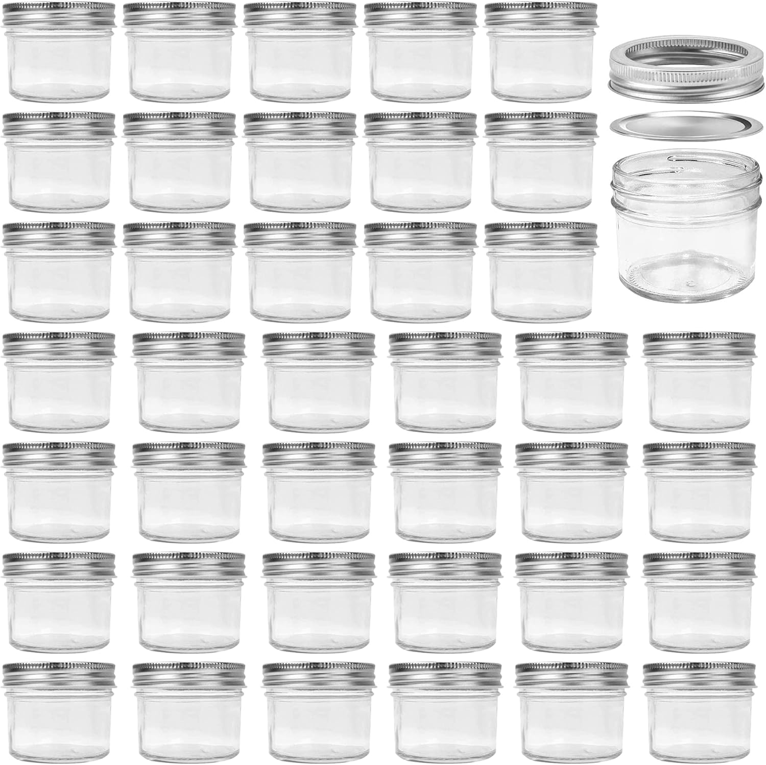 VERSAINSECT ason Jars, 40pcs Glass Round Canning Jars with Silver Regular Lids and Bands, Jam, Jelly Containers for Honey, Yogurt and Wedding Favors