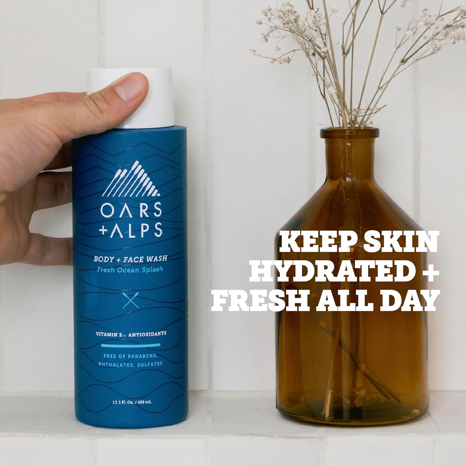 Oars + Alps Body Wash for Men, Mens Body Wash & Face Cleanser with Vitamin E & Antioxidants, Moisturizing, Paraben & Sulfate Free Cleanser, Fresh Ocean Splash, 1pk - Image 3