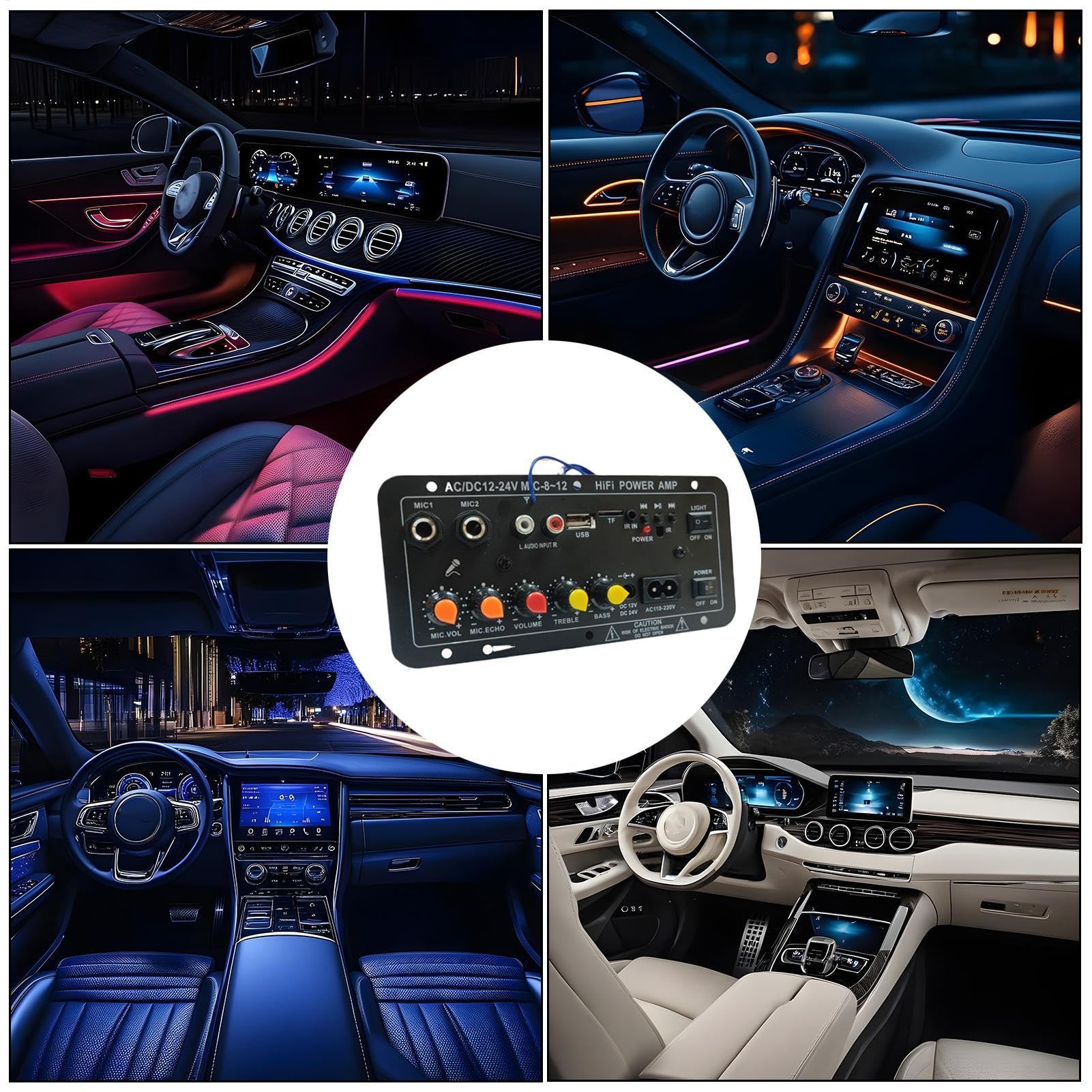 Hochleistungsverstärkerplatine, Leistungsverstärkerplatine für Autos, 12 V und 24 V Stereo-Verstärkermodul mit digitaler Anzeige - Kabellose Lautsprecherkarte mit Fernbedienung für Lautsprecher
