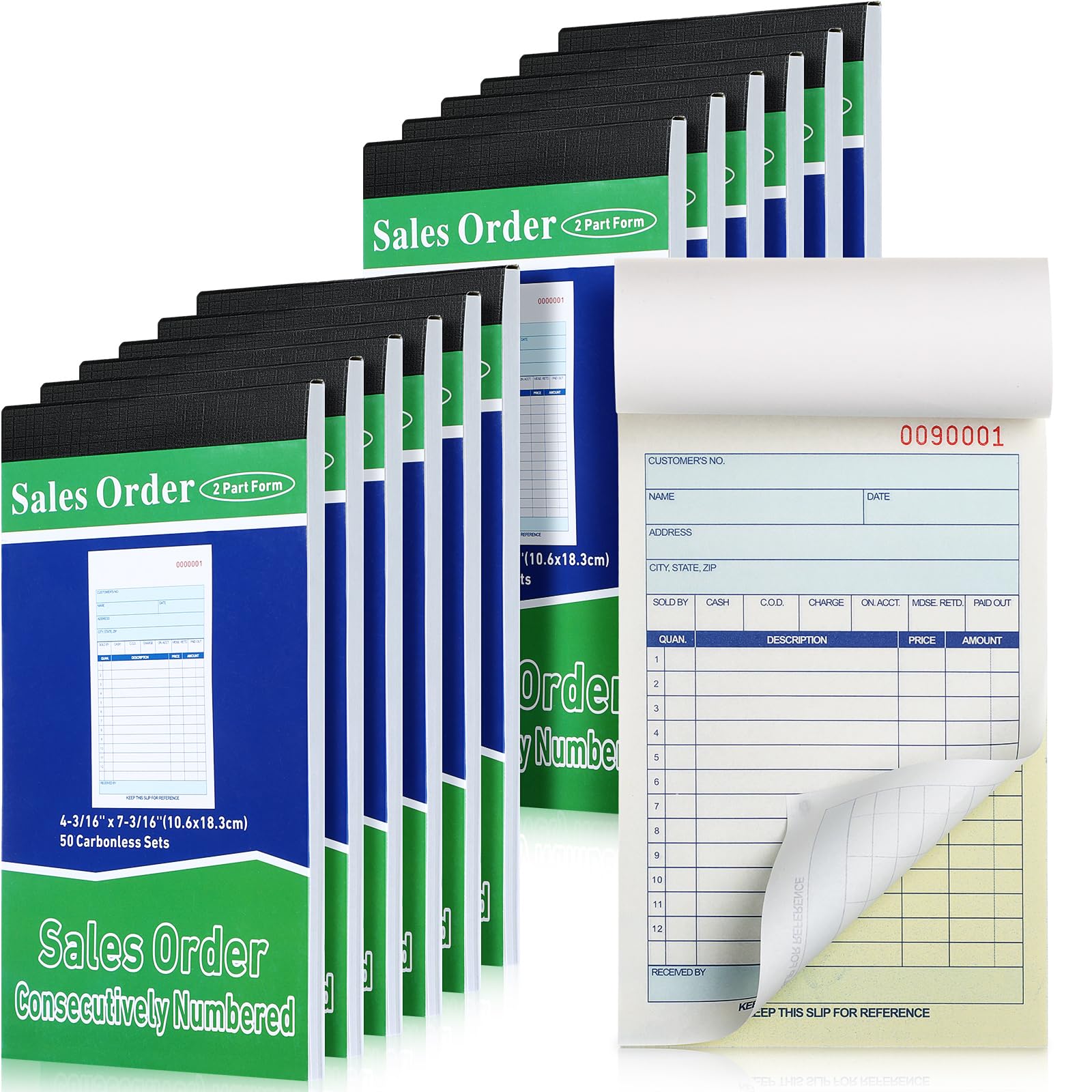 Lincia 12 Pads Sales Order Books 2 Part Carbonless (White/Canary Yellow) Receipt with Carbon Copies Cover Receipt Form Invoice 50 Sets Per Book (4.18 x 7.2 Inch/ 10.6 x 18.3 Cm)