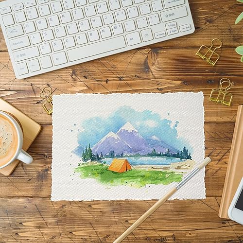 Miniatura 5 de 40 hojas de papel de acuarela de 8 x 6 pulgadas, papel de borde cubierto de 7.76 ozm, papel de acuarela hecho a granel, postales de acuarela para