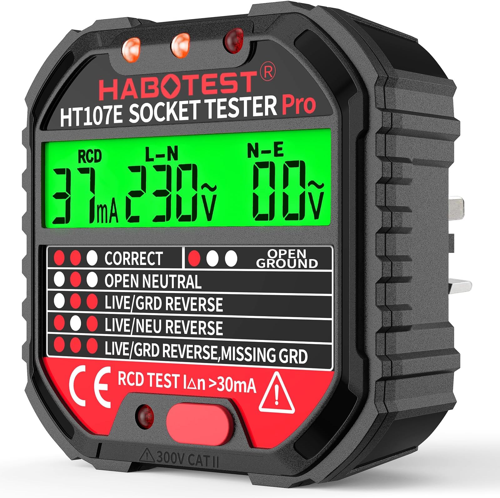 Socket Tester RCD Plug Outlet Tester, Electrical Receptacle Detector with LCD Display, 90-250V Power Socket Automatic Electric Circuit Polarity Voltage Detector Plug Breaker Finder