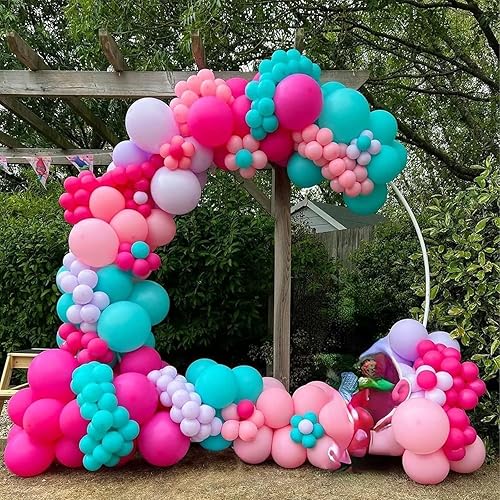 Miniatura 3 de Kit de Arco de Globos Rosado y Turquesa, Kit de Guirnalda de Globos Rosado Turquesa, Globos de Látex de Colores Rosa Rojo, Turquesa y Azul