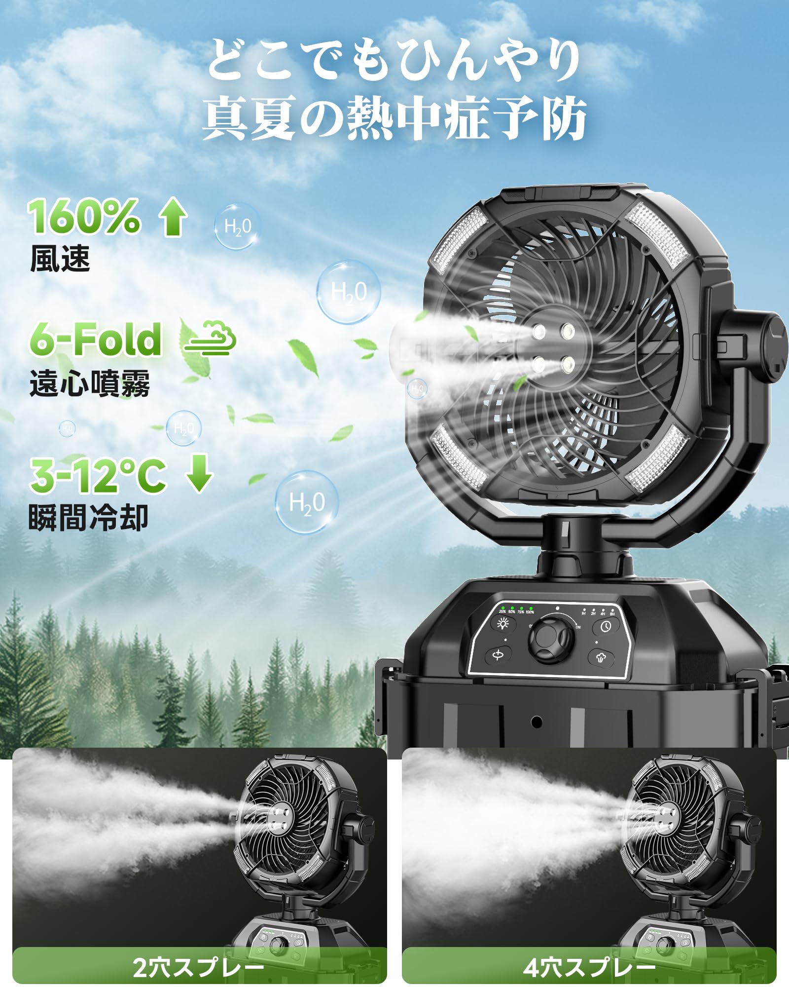 ミストファン キャンプ扇風機 アウトドア扇風機 最大55時間連続使用 自動首振り Amazon | 【Amazon.co.jp限定】ミストファン キャンプ扇風機