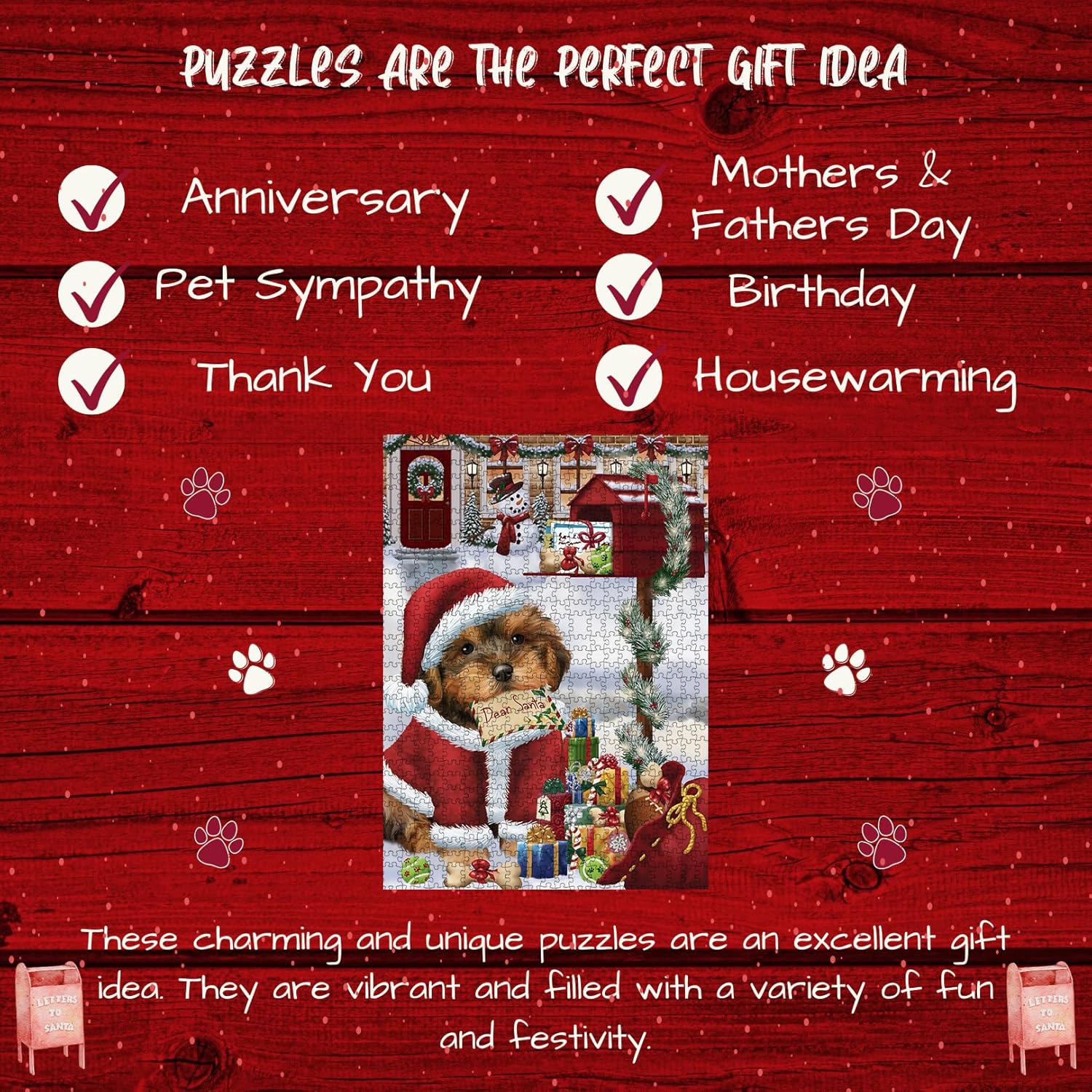 Dear Santa Mailbox Christmas Yorkipoo Dog Jigsaw Puzzle for Adults - Animal Printed Interlocking Puzzle Game Artwork - Gift for Dog Lover's - 1000 Pcs 29.5"x19.7", PZLE56054