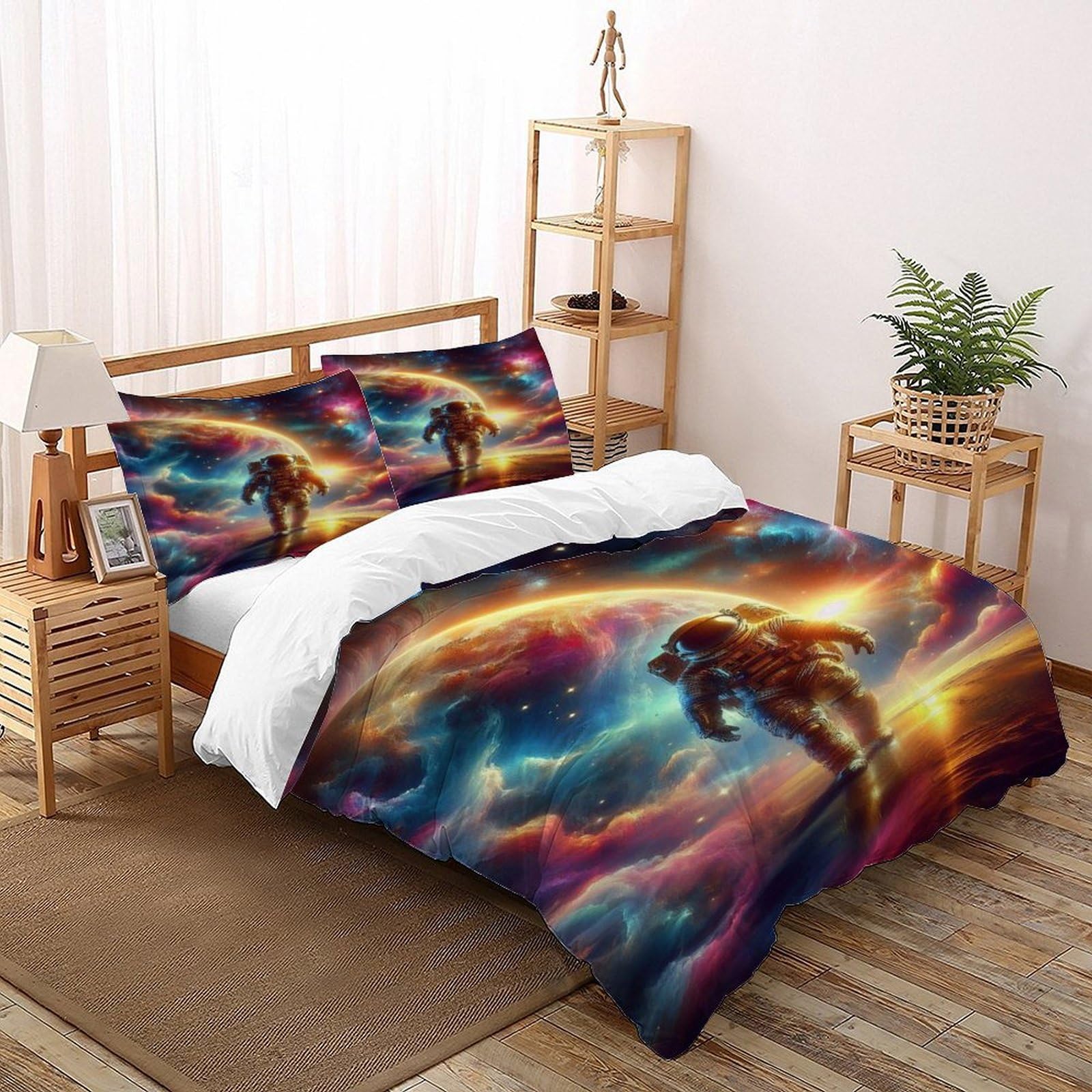 Parure de lit microfibre adulte astronaute avec housse de couette double 200x200 fermeture éclair