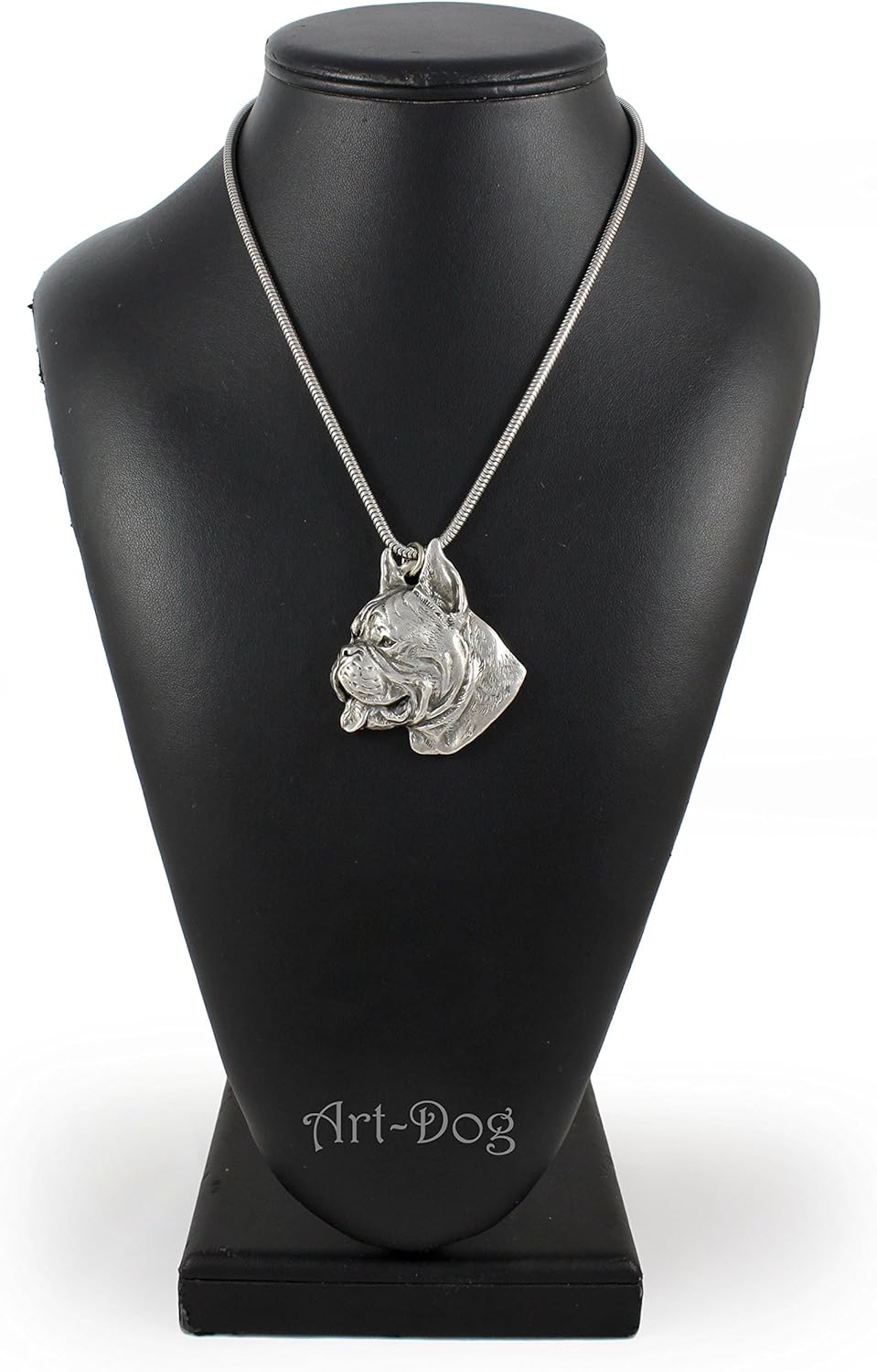 Art-Dog Collection Dog Pendant on Silver Thread - Handmade Dog Necklace with ZnAl Base and Silver Coating – Silver Dog Necklaces for Men and Women – Dog Breeds Jewelry – Boxer cropped I
