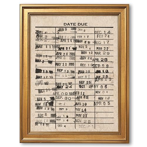 Framed Vintage Library Date Due Wall Art Retro Book Stamp