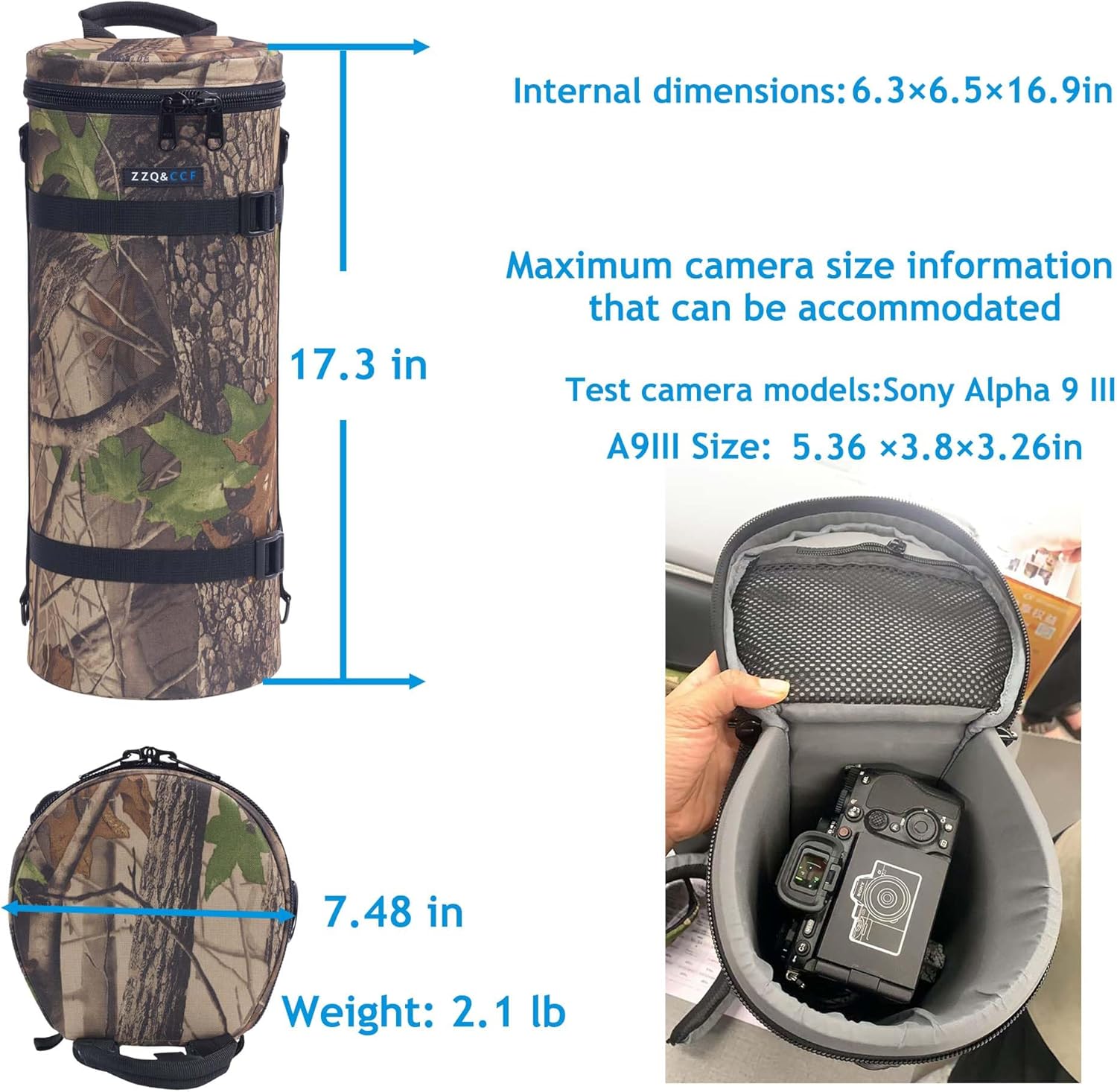 ZZQ&CCF Camera Lens Pouch Case for Sony FE 400-800mm f/6.3-8 G OSS Super-Telephoto Zoom Lens, Water Resistant Lens Travel Protective Bag with Shoulder Strap, Shockproof Interior #UCP