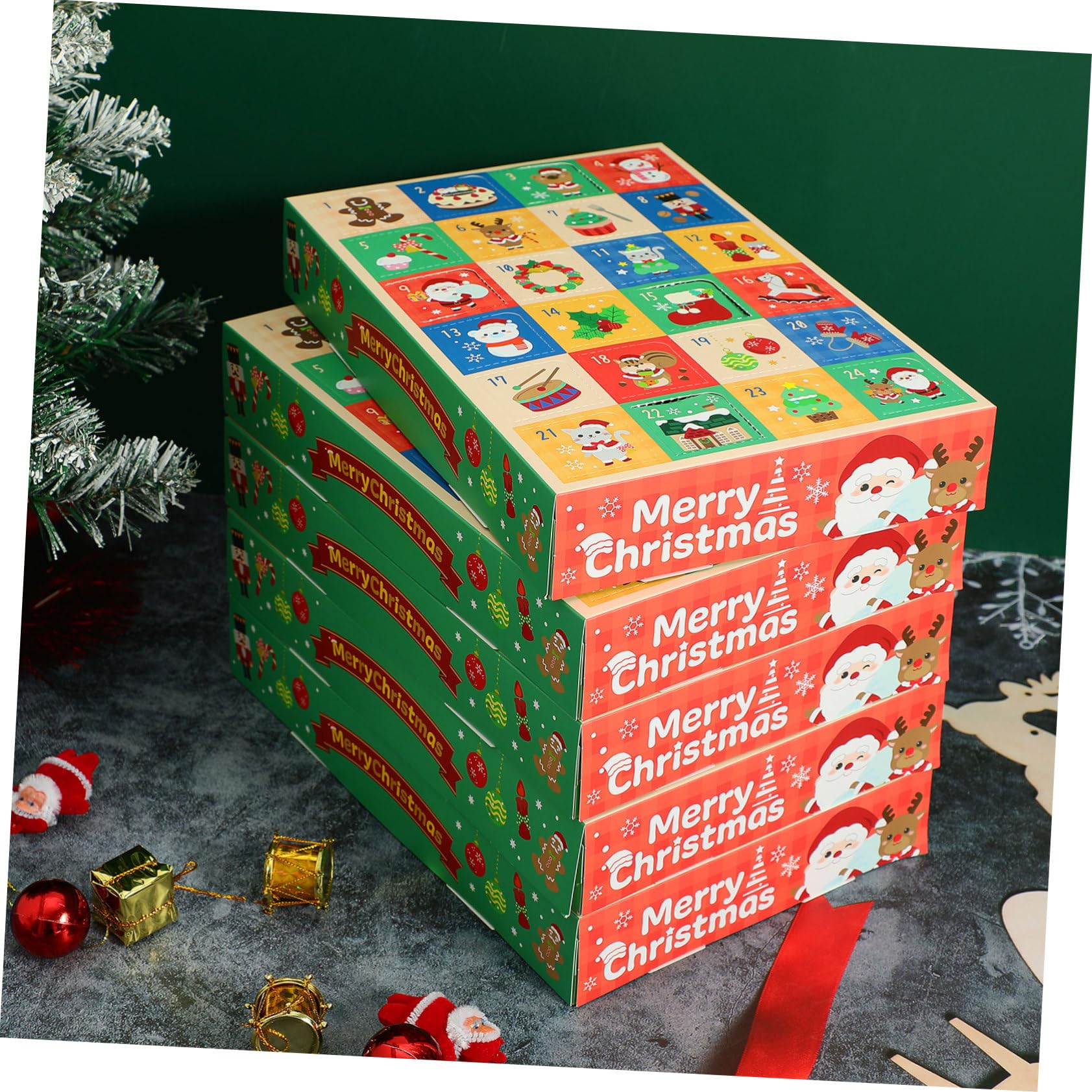 5pezzi Scatole Avvento Vuote da Scatole Regalo di Carta per Natale del Calendario Avvento Riempibili di Conto alla Rovescia per Vacanze di Carta per Calendario di Natale